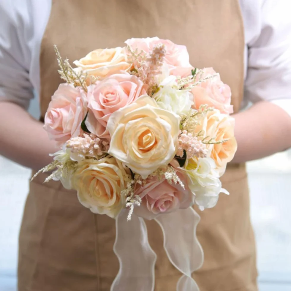 Ramo de Rosas Artificiales Hecho a Mano, Romántico, para Novia, Dama de Honor