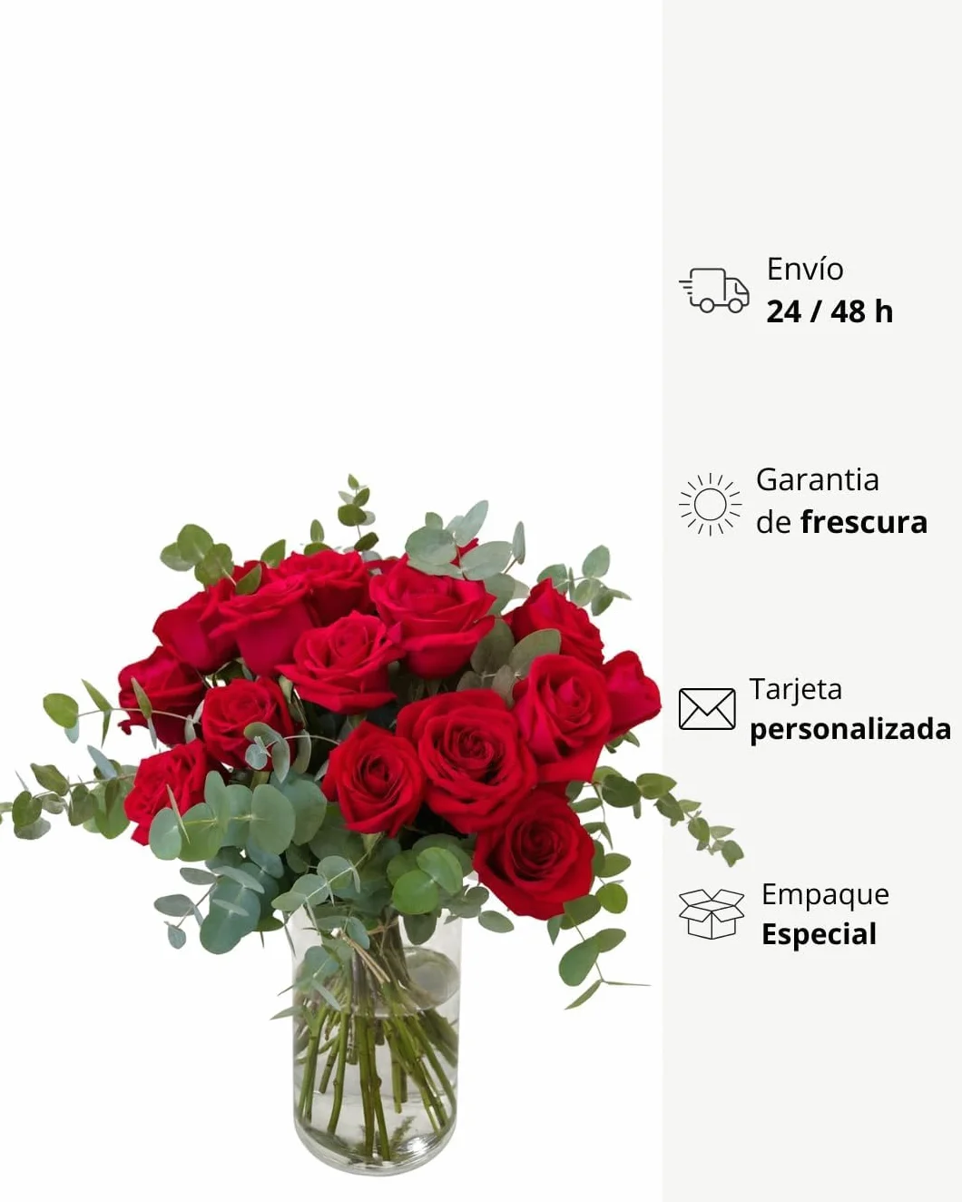 Ramos de Flores Naturales Rosas Rojas Eucalipto Fresco Regalo San Valentín