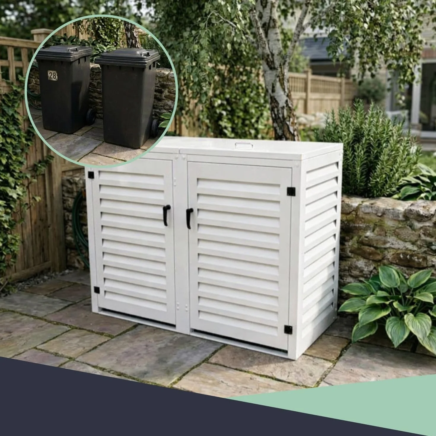 Refugio de basura exterior doble de aluminio termolacado para 2 cubos 120 L | Blanco RAL9010