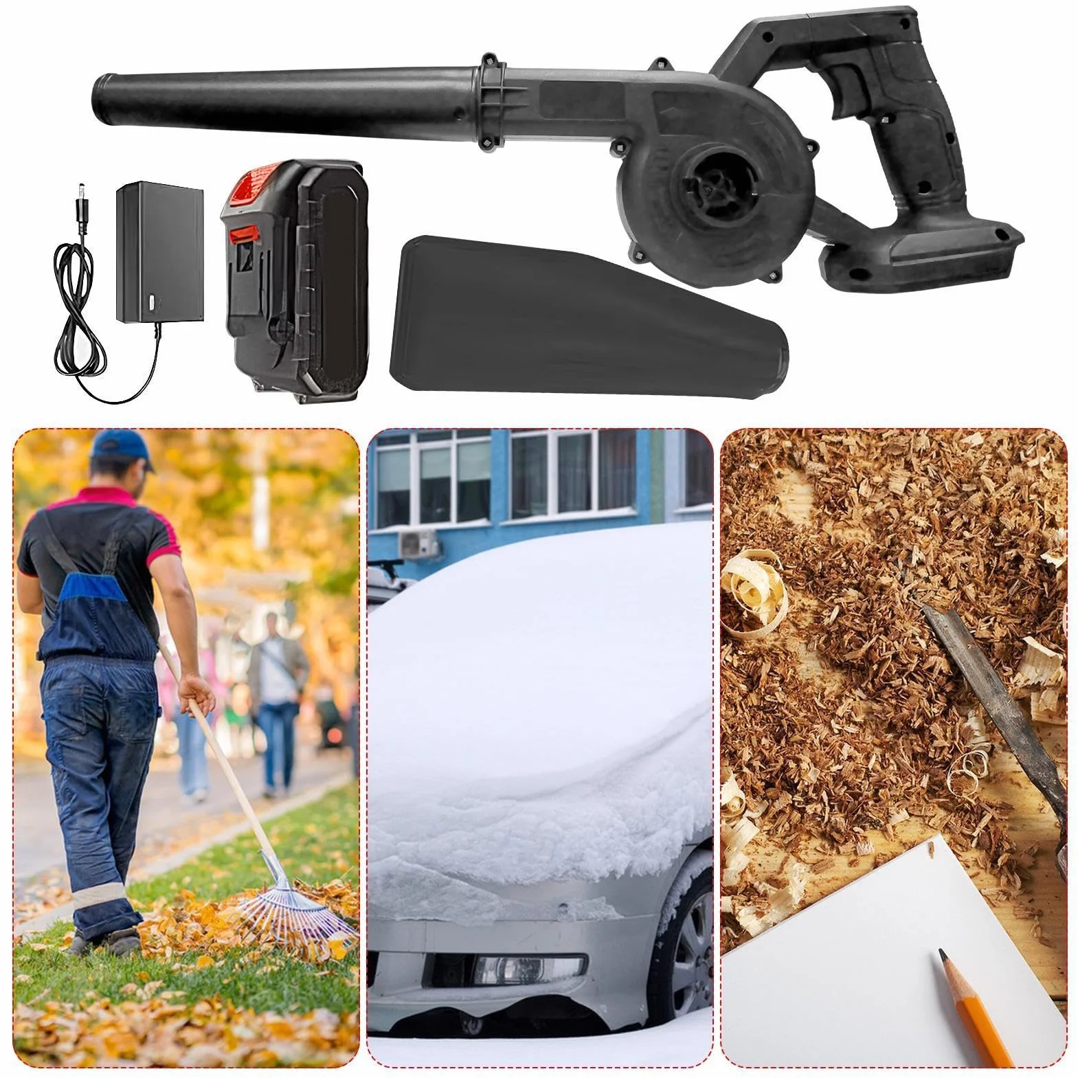 Sopladora de Hojas a Batería con Batería Potente con 2 Modos | Soplador de Hojas Ligero para Jardín para Patio Exterior Terraza Césped Hogar Coche Taller