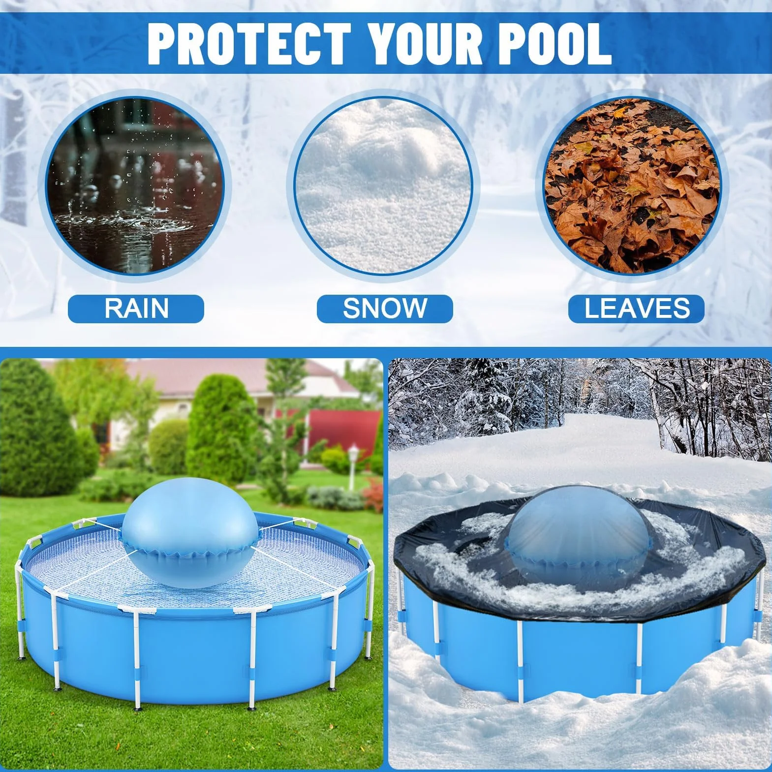 Cojín de Piscina de Invierno 120 x 120 cm, Cojín de Aire para Cubierta de Piscina