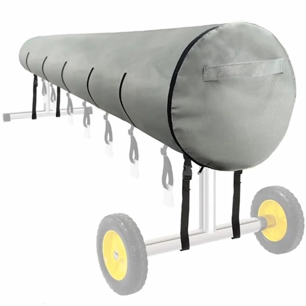 Cubierta Carrete Piscina 420D Oxford Plegable Impermeable Manta Solar Anti-UV Protectora 18FT Gris