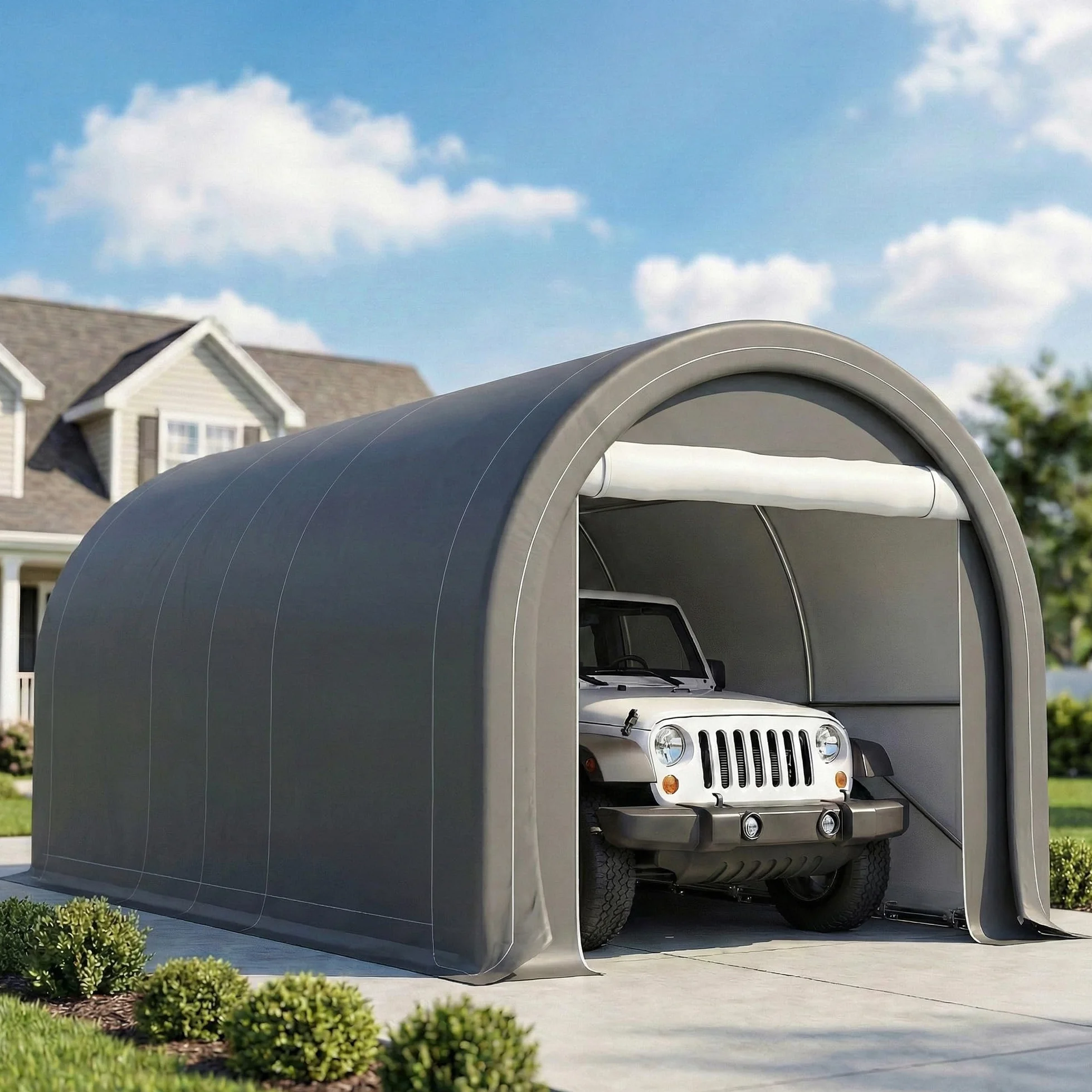 Outsunny Carpa Garaje Portátil 3x5 m Impermeable UPF30+ Acero Galvanizado Gris