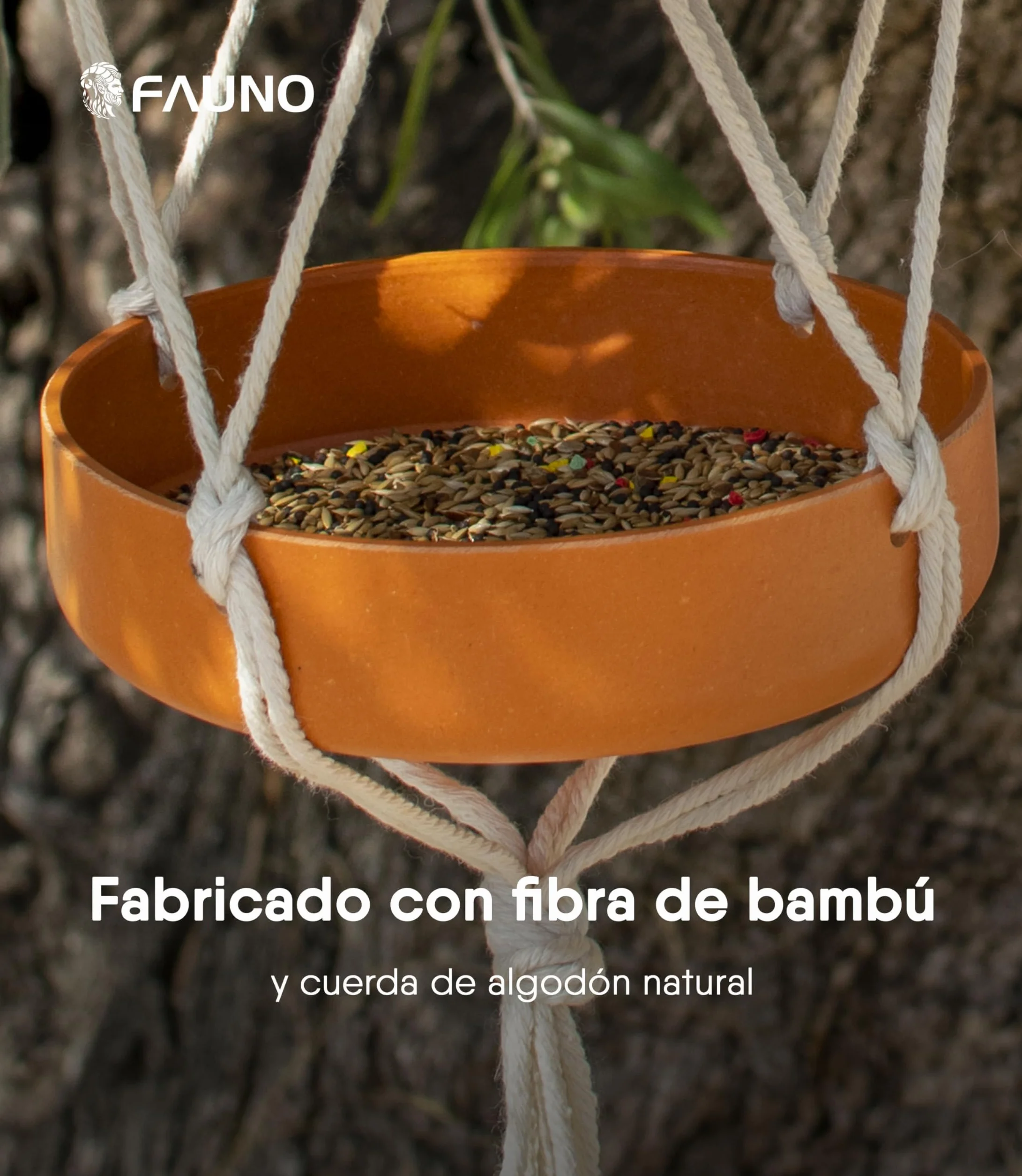 Comedero Pájaros Exterior Colgante Doble Bandeja Fibra Bambú Cuerda Algodón Bebedero Jardín Balcón Terraza Alimentación Aves Silvestres Resistente