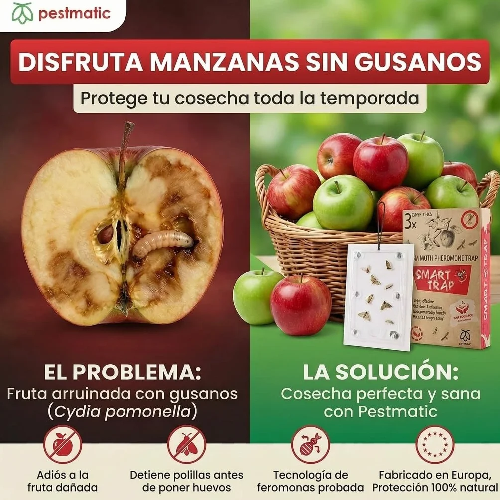 Pestmatic® Trampa Smart Polilla Manzana | Pack de 3 | Monitorización para Manzanos | Atrayente Natural Seguro para Abejas y Aves