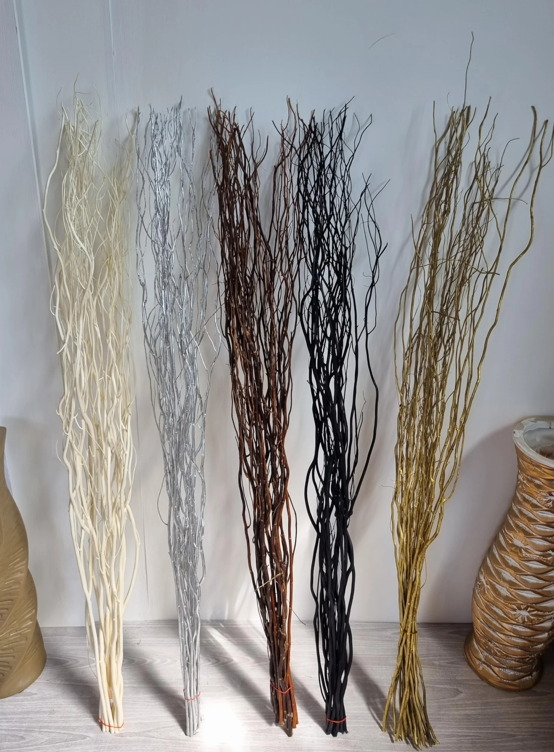 Ramo de ramitas retorcidas de mimbre 120 cm marrón negro plata oro natural chocolate