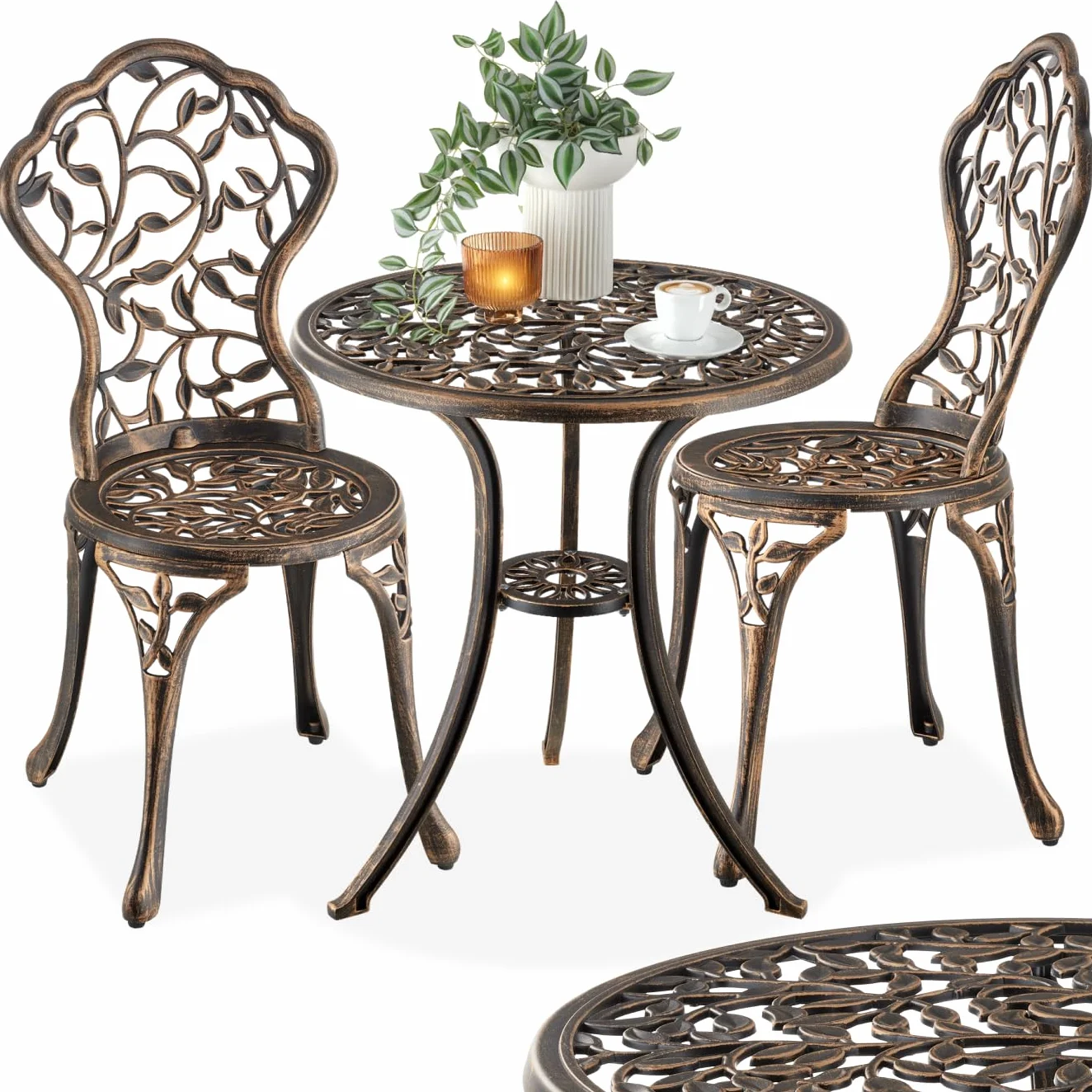 tectake® Juego de Bistró 3 Piezas, Sillas Jardín Exterior y Mesa Retro, Conjunto Terraza