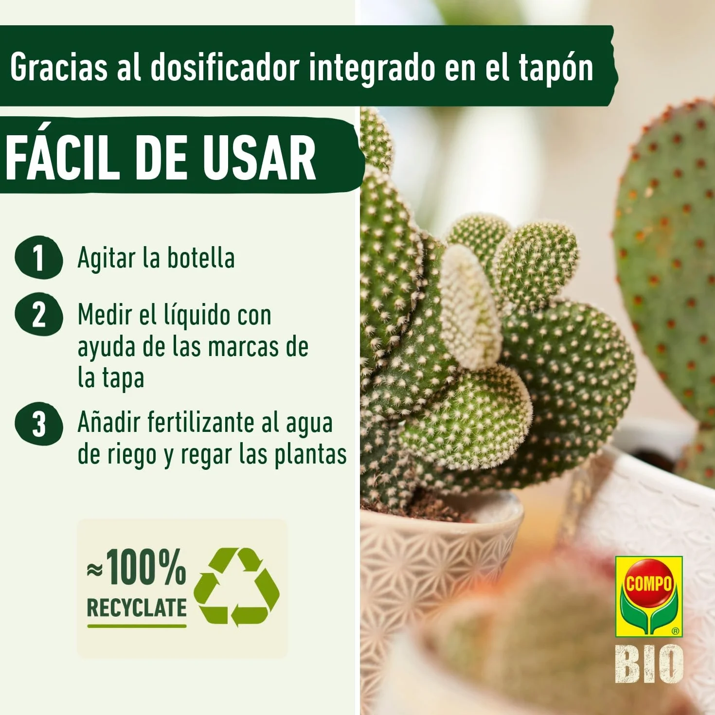 COMPO Bio Huerto Urbano Fertilizante para cactus, suculentas, líquido con potasio, 500 ml