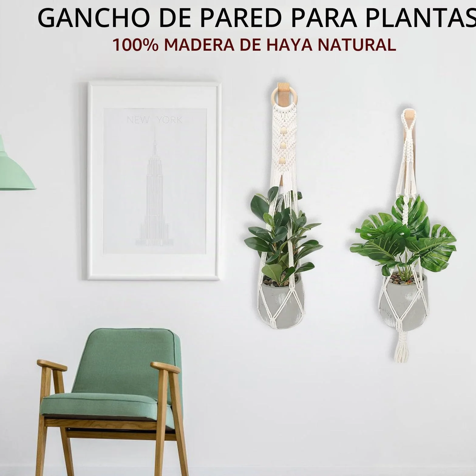 Soporte para Plantas Colgantes de Pared Ganchos de Madera, Carga 20 kg, 2 Piezas