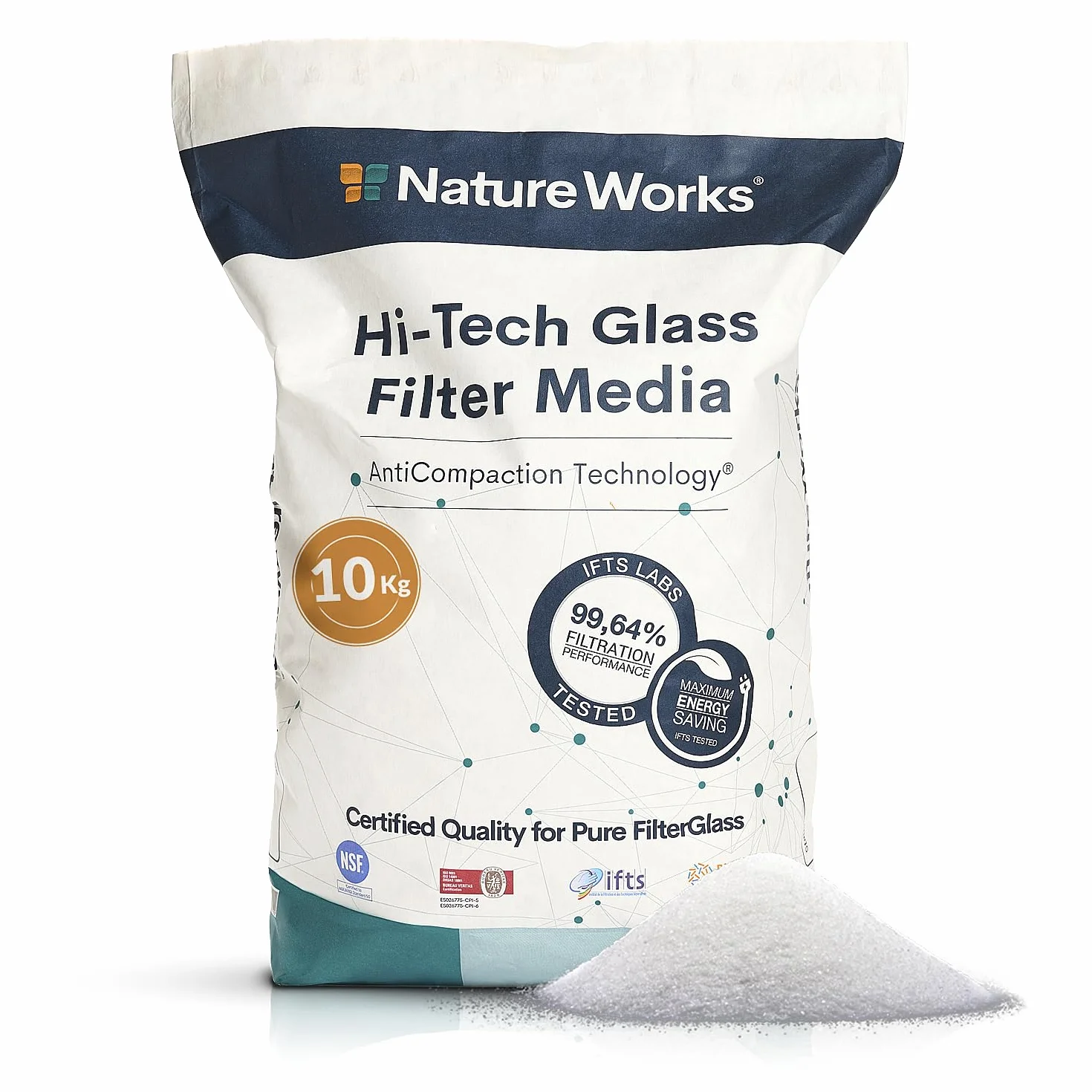 NATURE WORKS Arena de Vidrio Filtrante para Piscina 99,64% Filtración - Saco 10kg