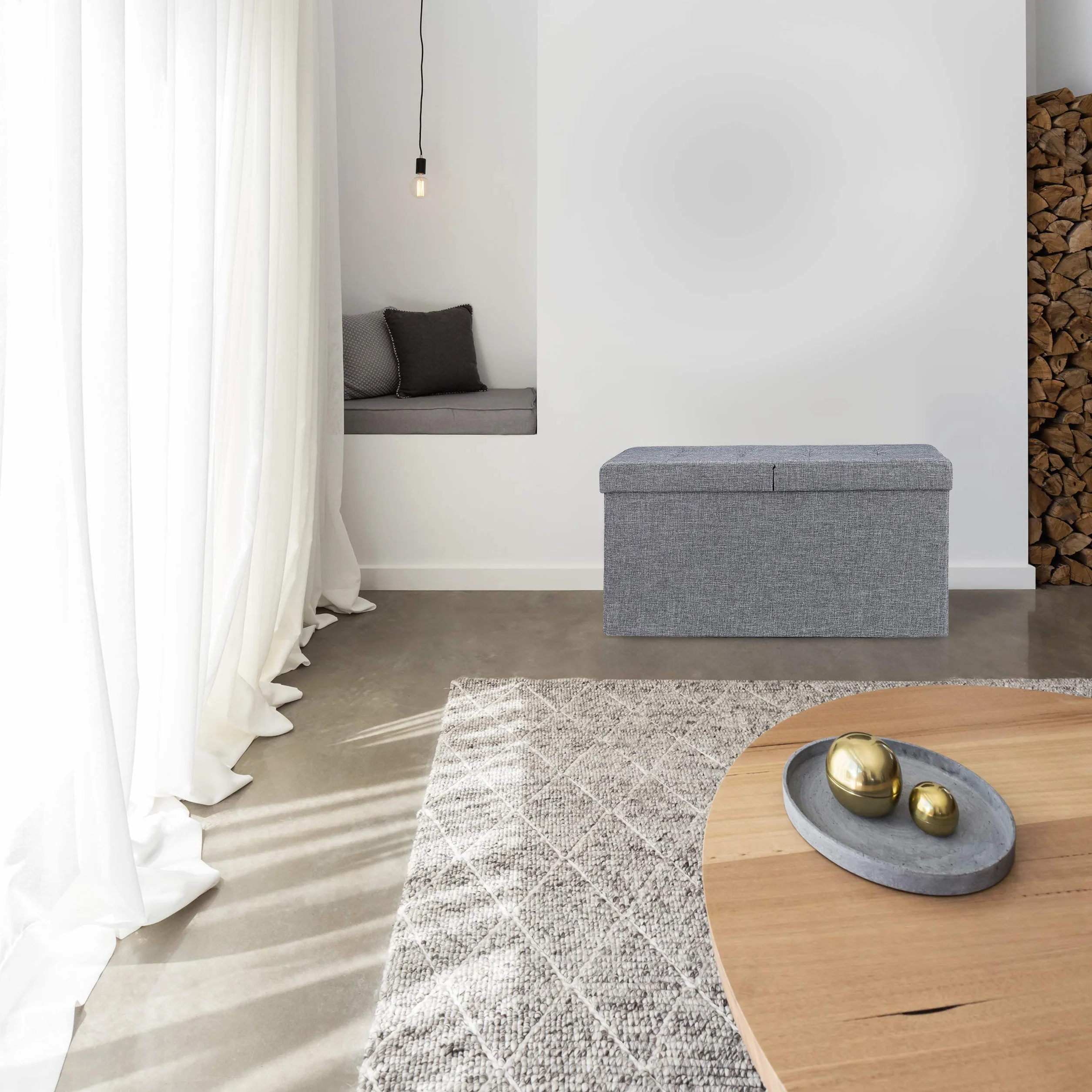 Relaxdays Baúl Almacenamiento Banco Plegable 39x75x37 cm Gris Oscuro