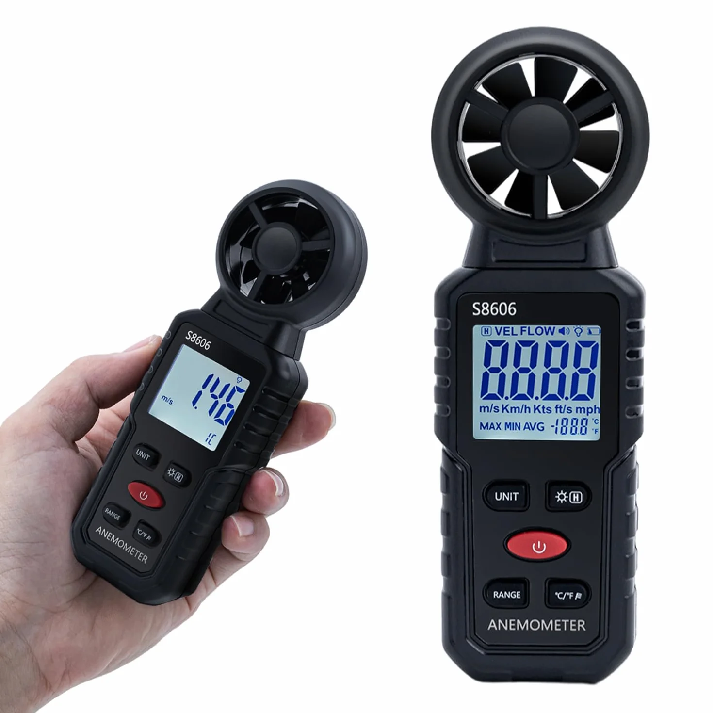 Anemómetro Portátil Digital 3 en 1, Medidor de Velocidad del Viento con Temperatura y Windchill