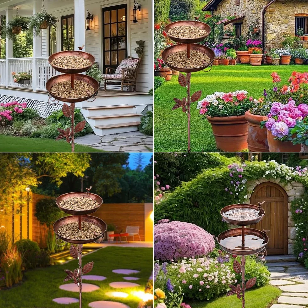 Comedero y Bebedero para Pájaros Exterior 117CM Metálico Pie Decoración Retro