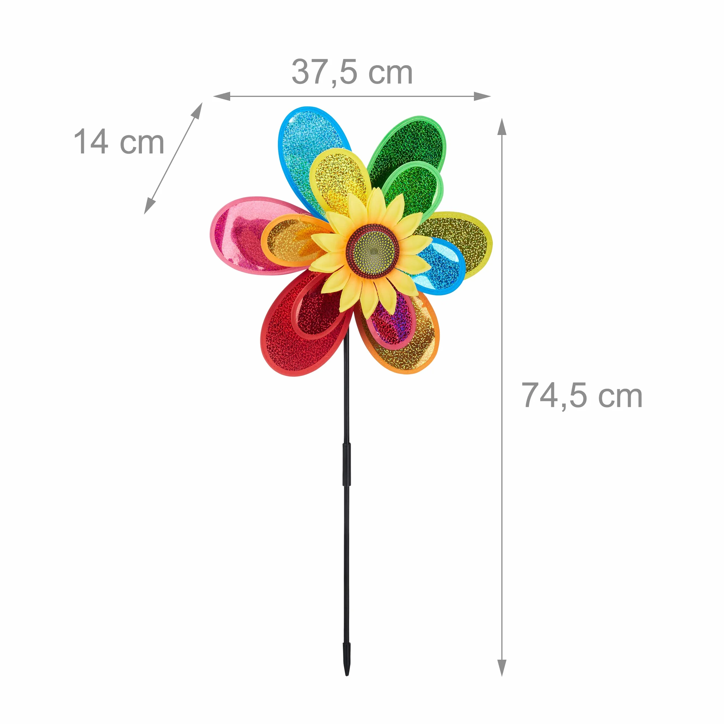 Relaxdays Molinillo de Viento Flor Jardín Terraza Poliéster Multicolor 74,5 x 37,5 x 14 cm