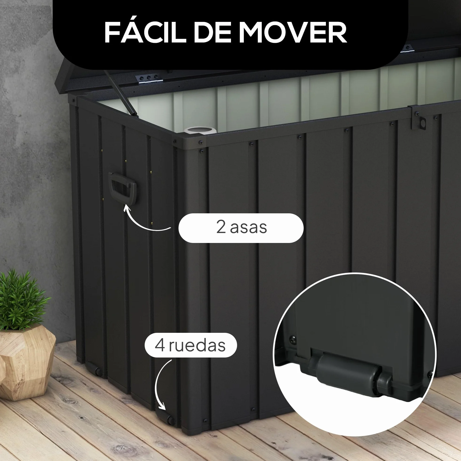 Outsunny Baúl Almacenaje Exterior 450L Acero 125,5x61,5x70 cm Gris Oscuro