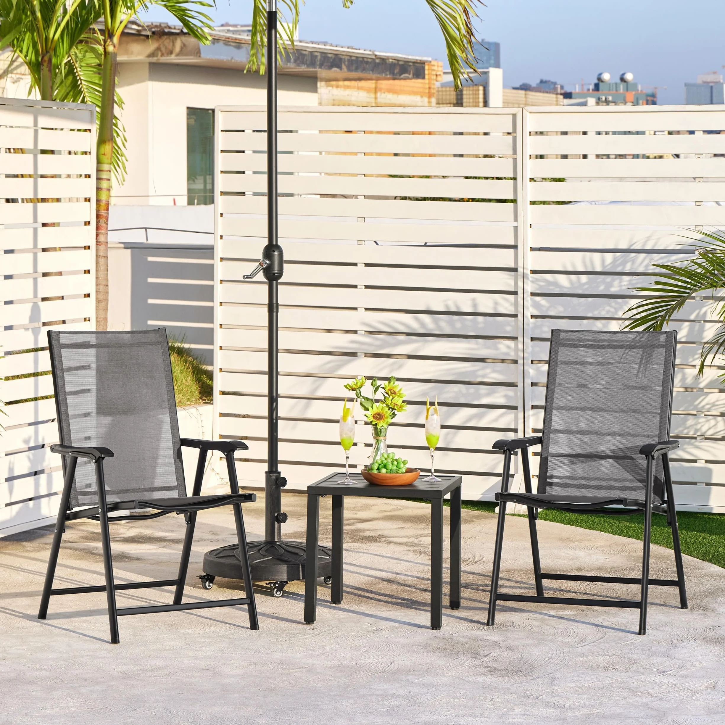Yaheetech Conjunto Jardín Exterior 2 Personas 2 Sillas Plegables Mesa 70cm Diámetro Orificio Sombrilla