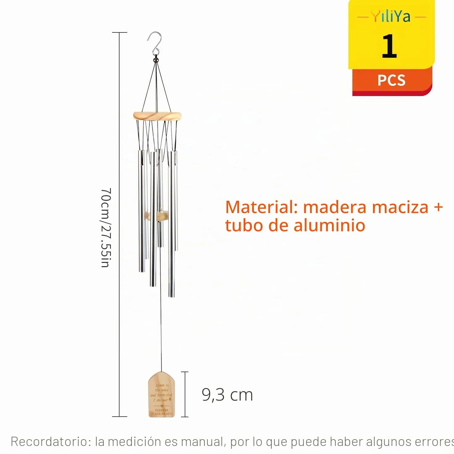 Carrillon de Viento Exterior 6 Tubos Aleacion Aluminio para Jardin Decoracion Hogar Plata