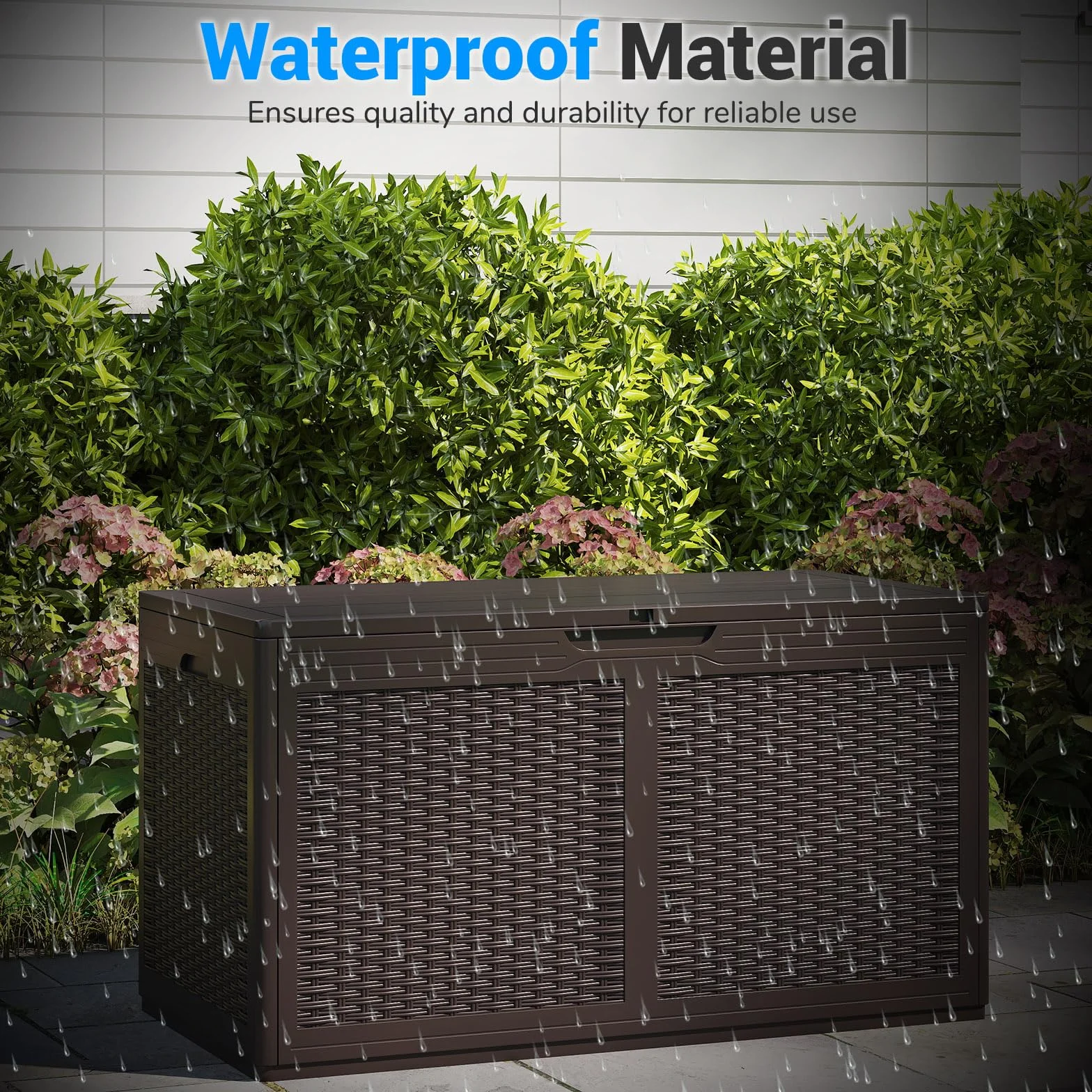 GOPLUS Baúl Almacenaje Exterior 380 L, Arcón Resina Impermeable con Cerradura, 111 x 56 x 61 cm Marrón