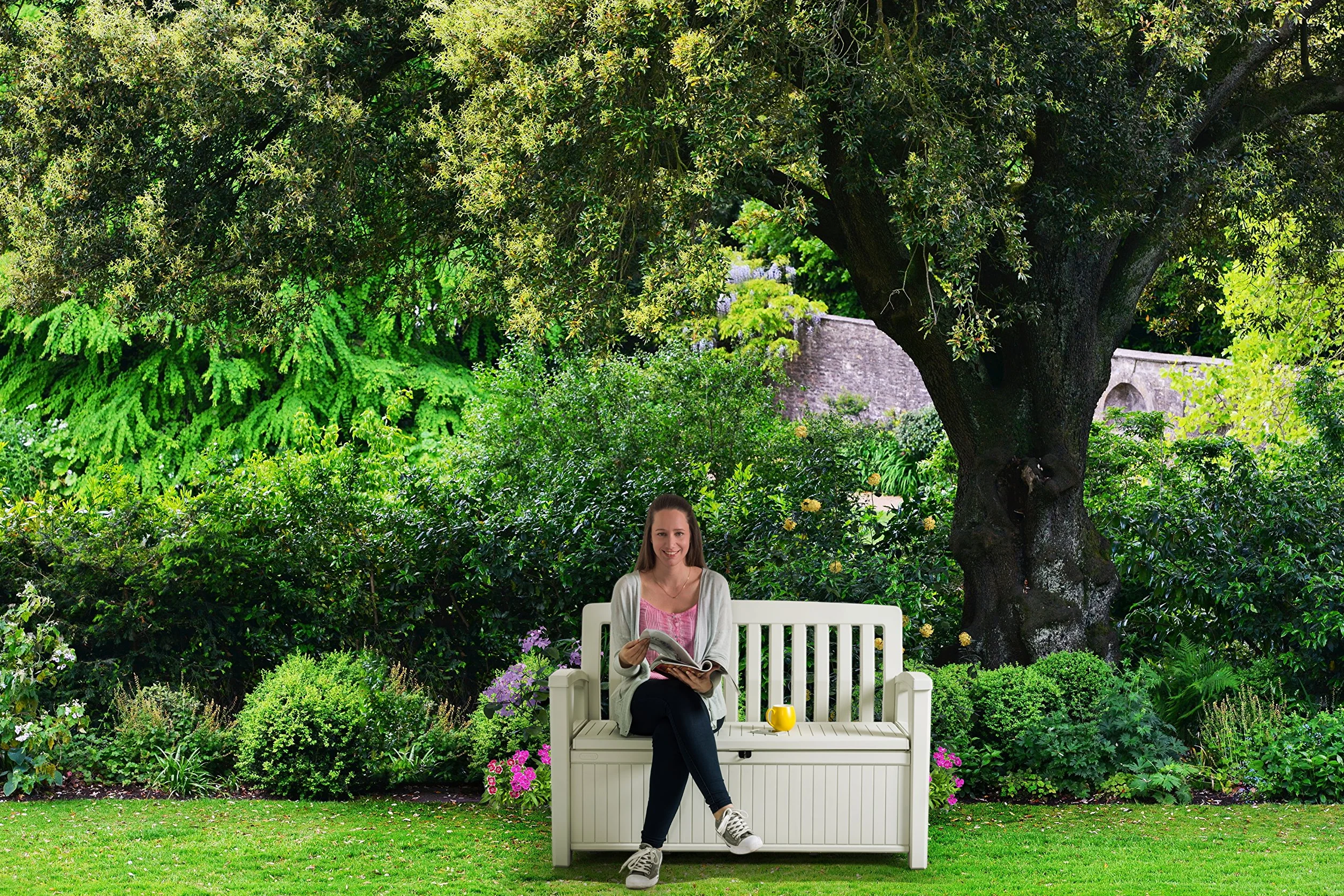Chalet y jardín Patio Bench Baúl 227 L Blanco