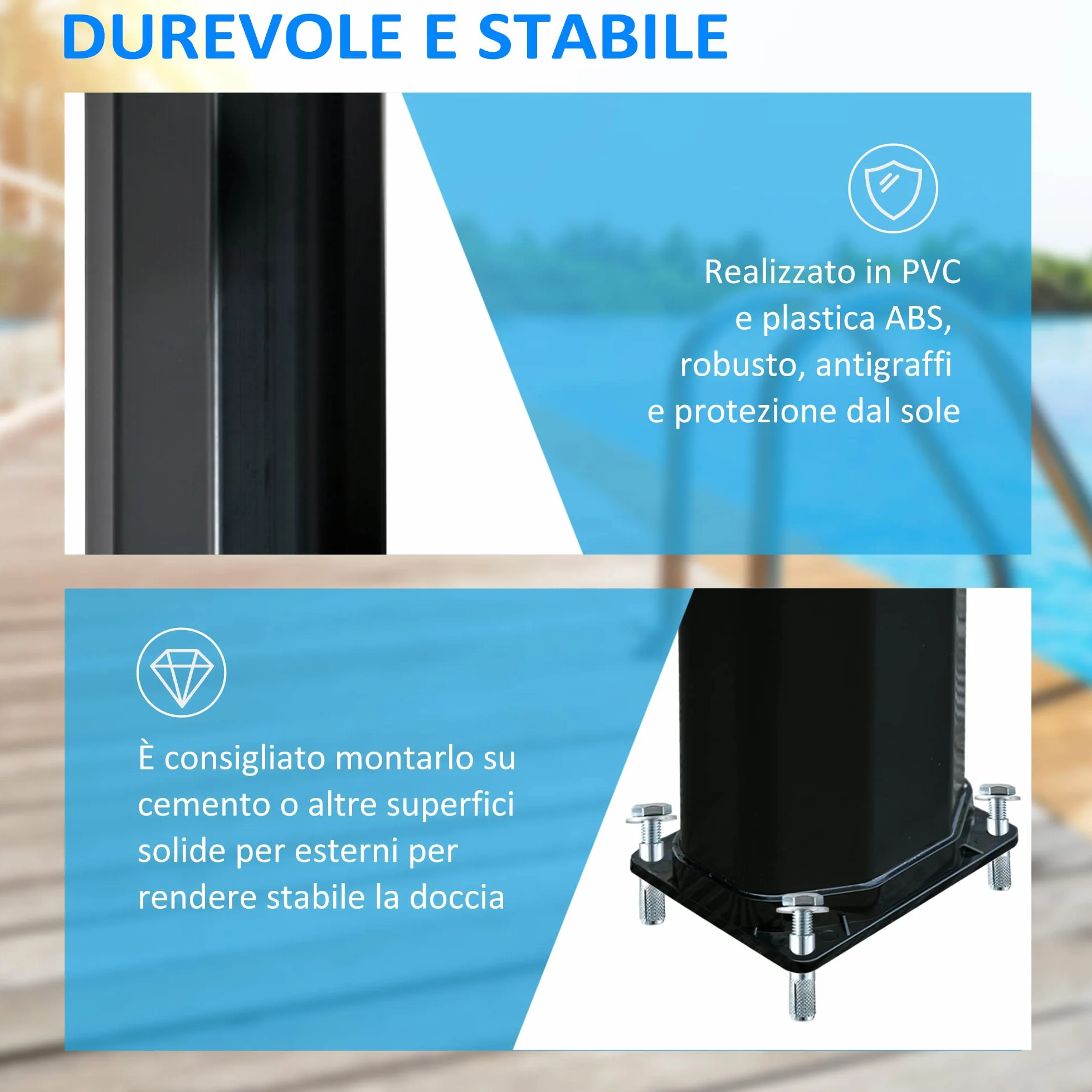 Outsunny Ducha Solar Climatizada de Jardín 55° 35L con Mezclador para Exteriores, Piscina y Camping, Negro