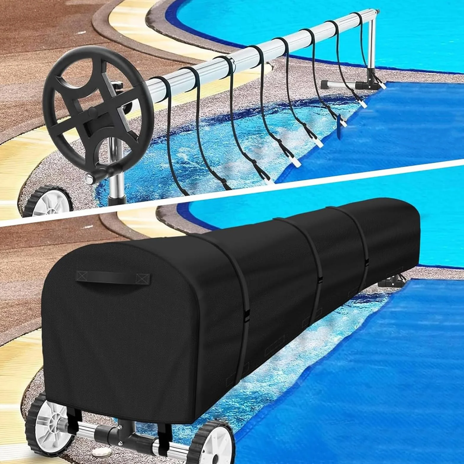 Cubierta Carrete Piscina 420D Oxford Plegable Impermeable Manta Solar Anti-UV Protectora 18FT Gris