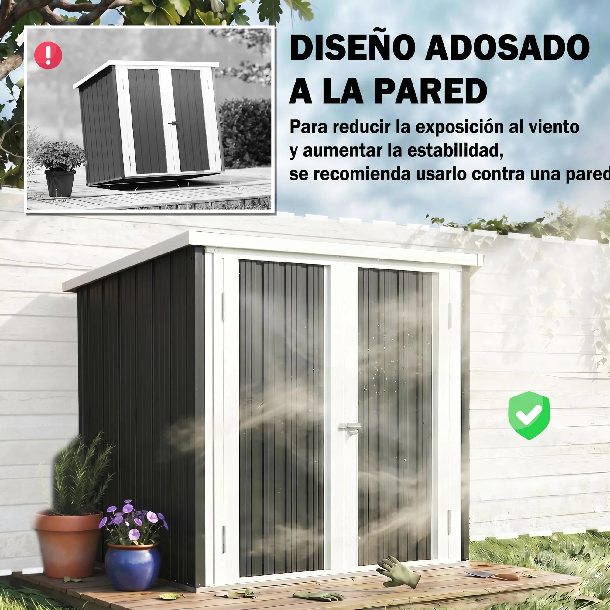 Outsunny Cobertizo de Jardín Metálico 1,26 m² 147x86x134 cm Caseta de Exterior con 2 Puertas y Cerradura