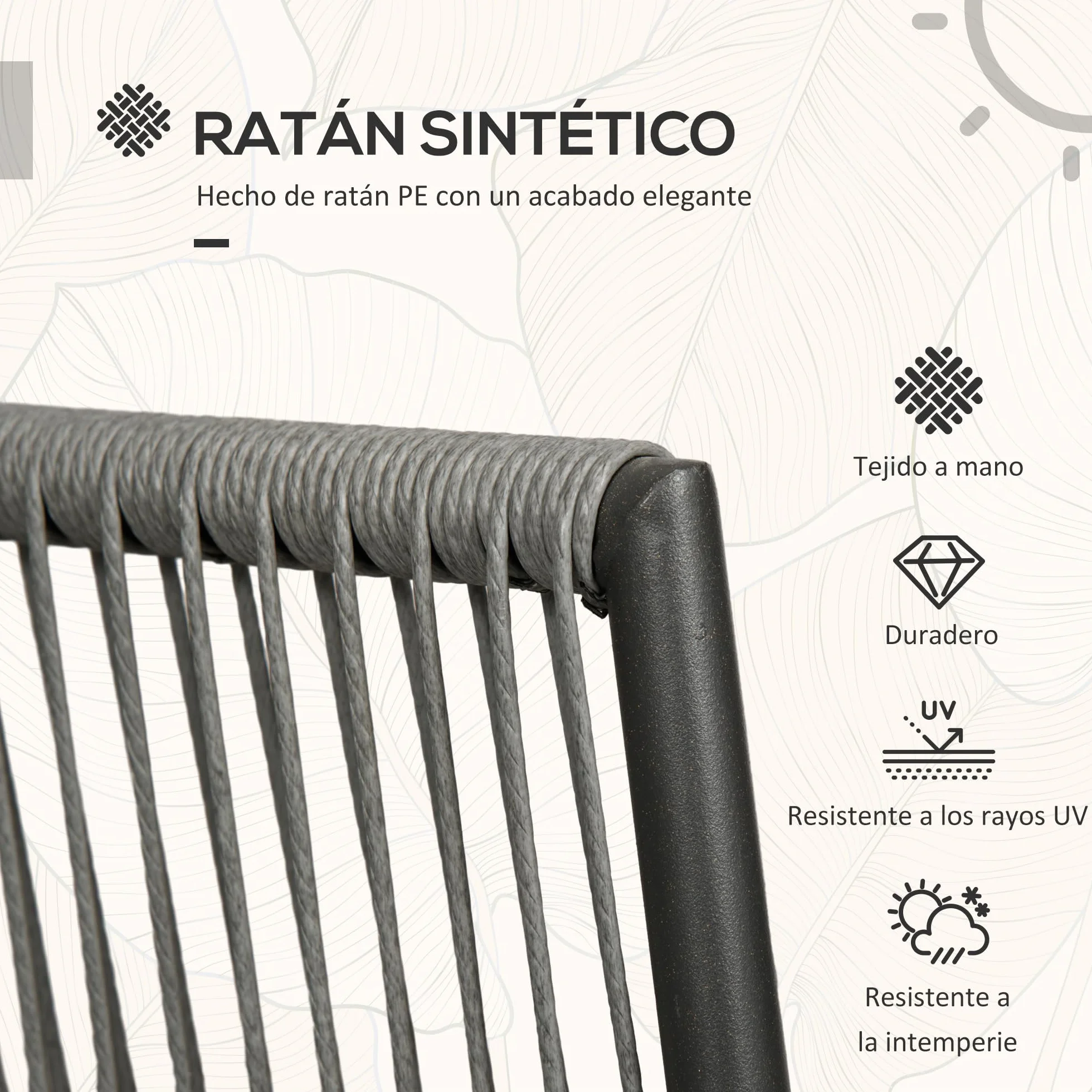 Outsunny Conjunto de Muebles de Jardín Ratán Sintético 3 Piezas Mesa y 2 Sillas con Cojines Extraíbles Gris