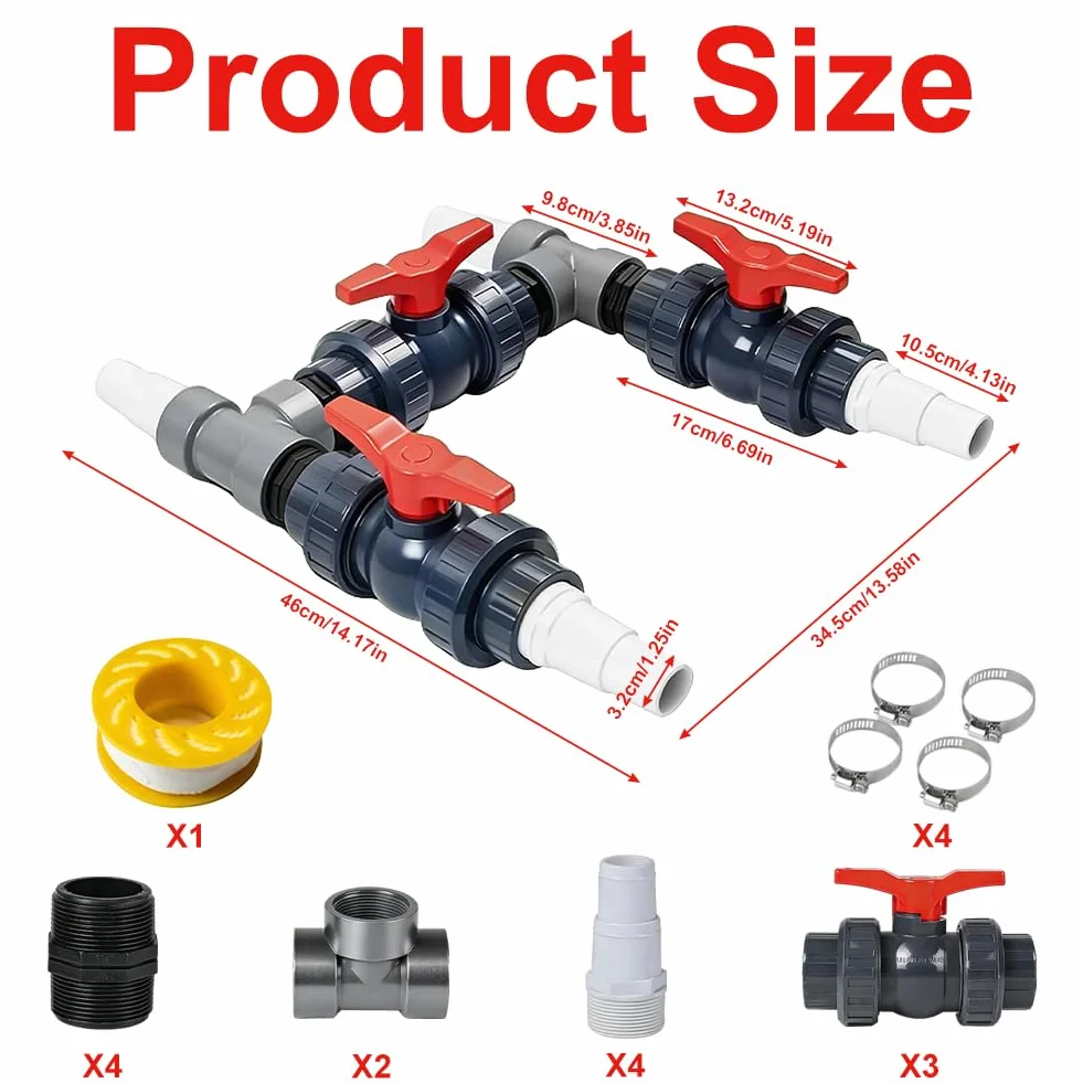 Bypass Pool Set Ø 50 mm Bomba de Calor Conector con Mangueras 32 mm 38 mm para Piscina Solar