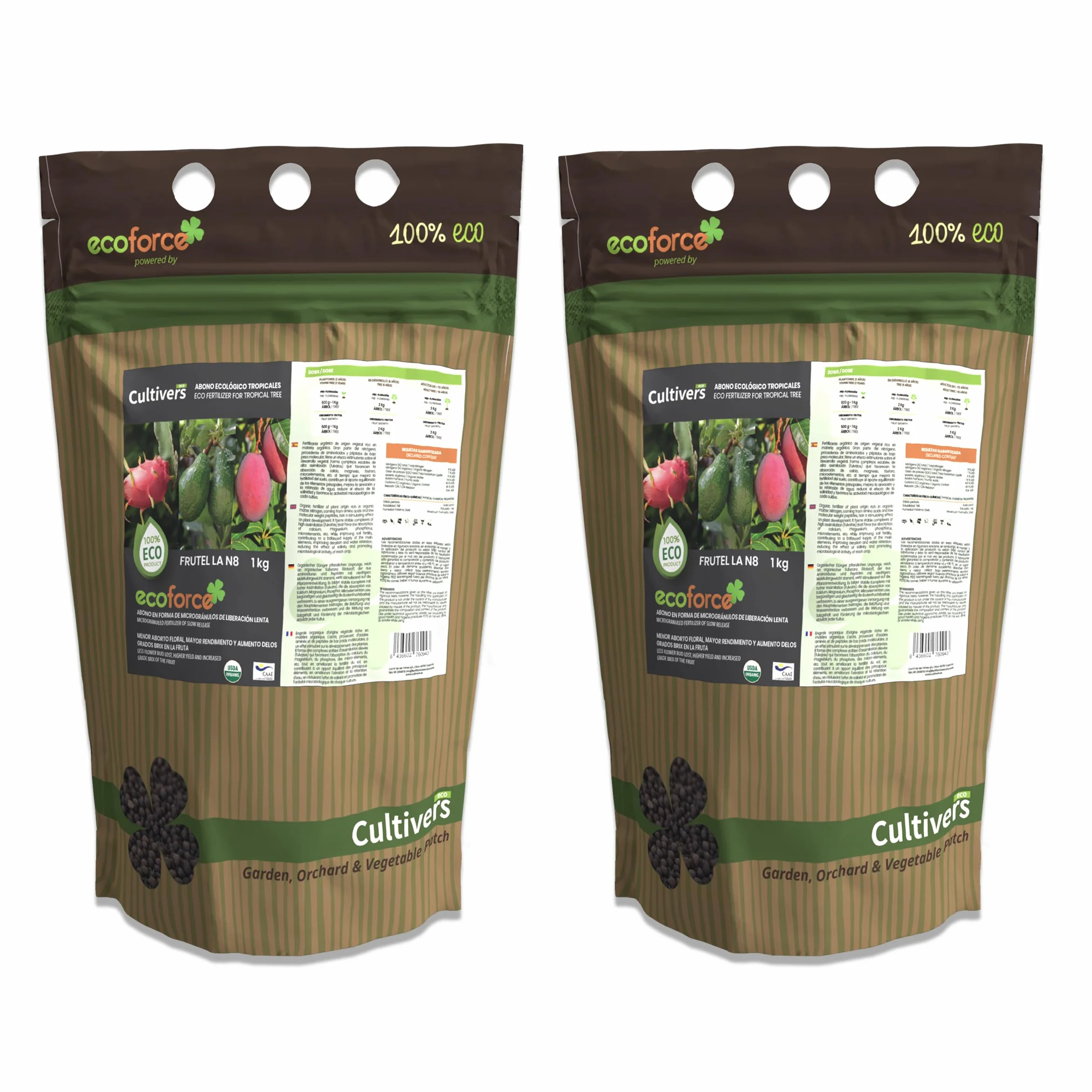CULTIVERS Abono árboles Tropicales Ecológico 2x1 kg Fertilizante para Aguacate, Mango, Litchi