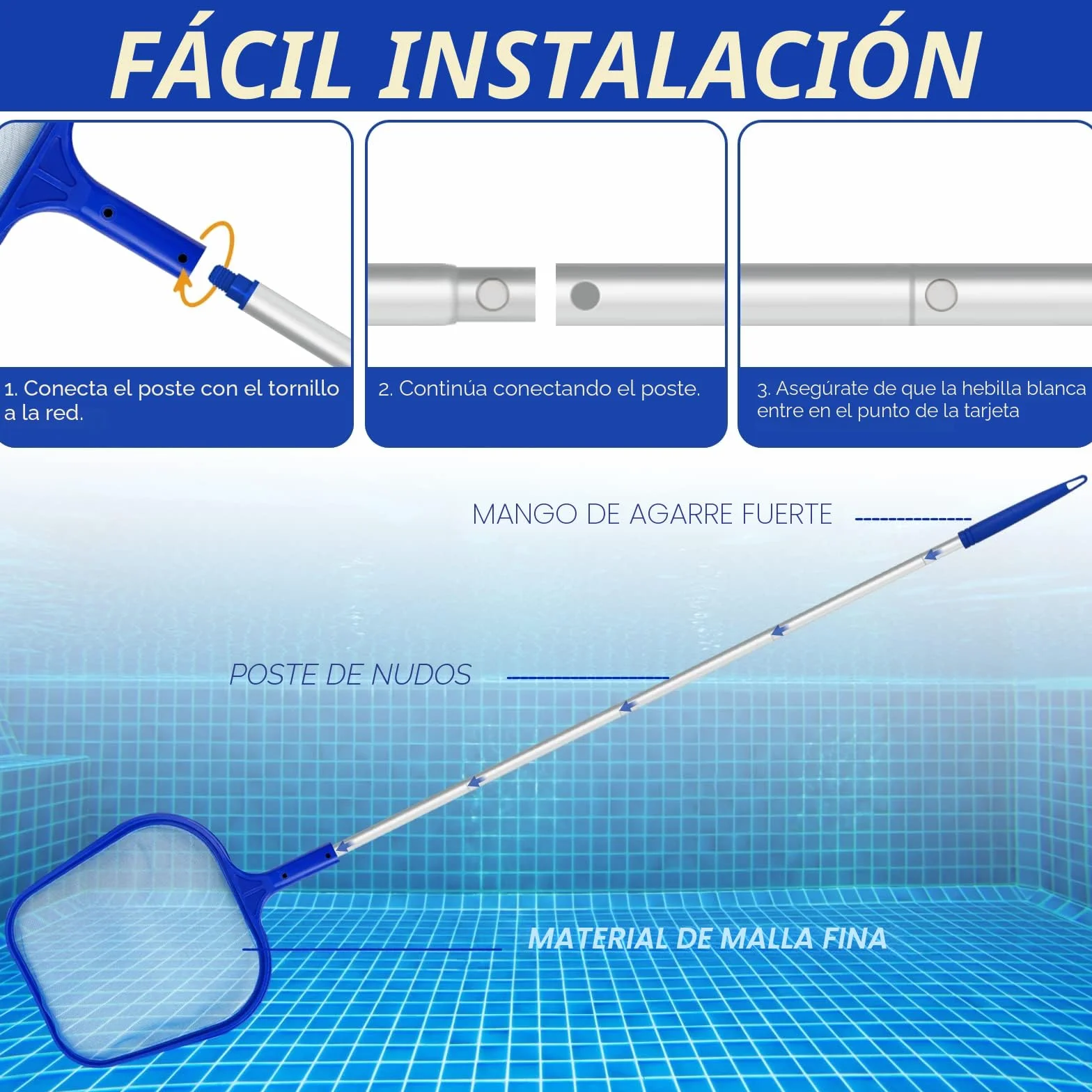 Jsdoin Recogehojas para Piscinas Profesional, Kits de Skimmer con Barra Telescópica 1.2m