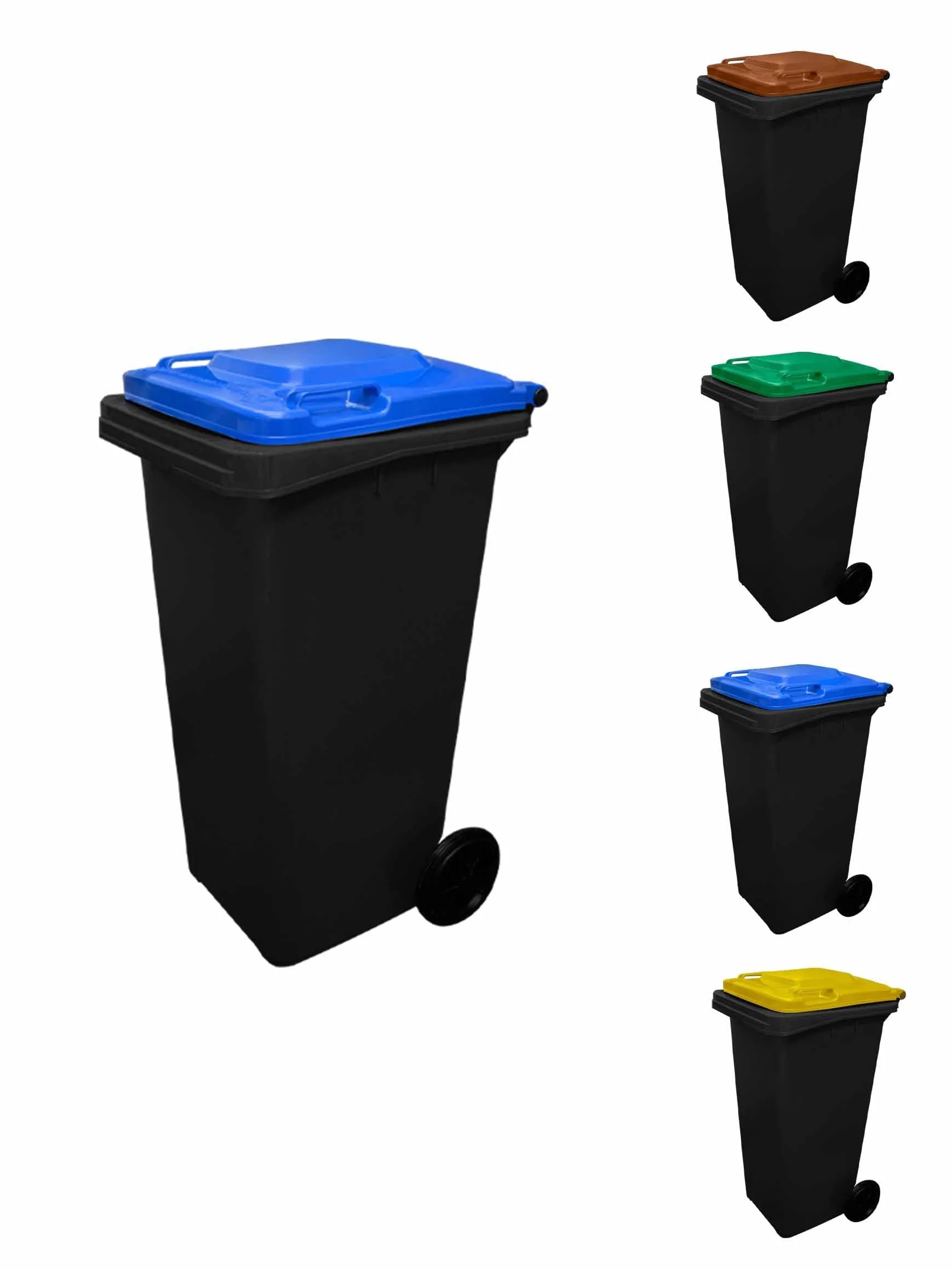 Ecodiseño Jardín Contenedor Basura Reciclable 120L 2 Ruedas Tapa Azul