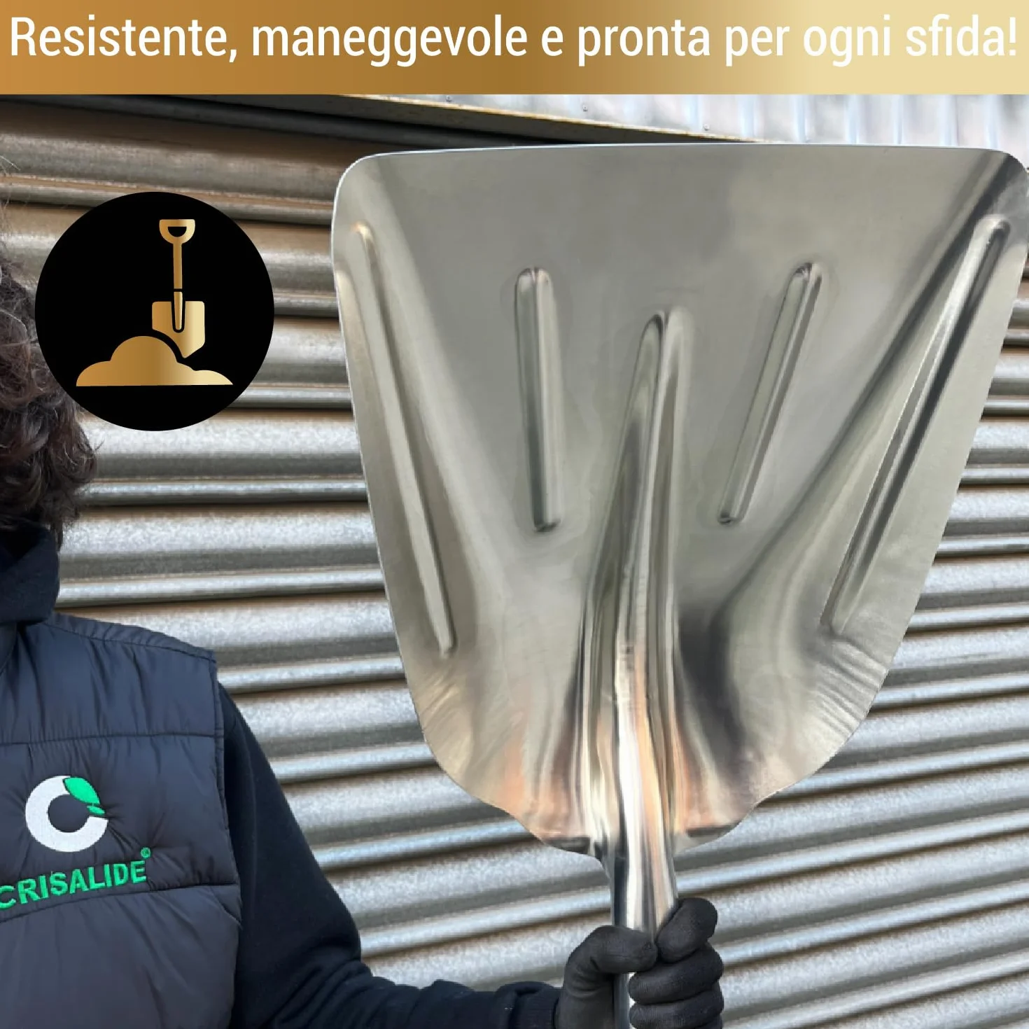Crisalide Pala 36x49 cm Mango Madera Aluminio Nieve Agrícola Jardinería Trabajos Pesados