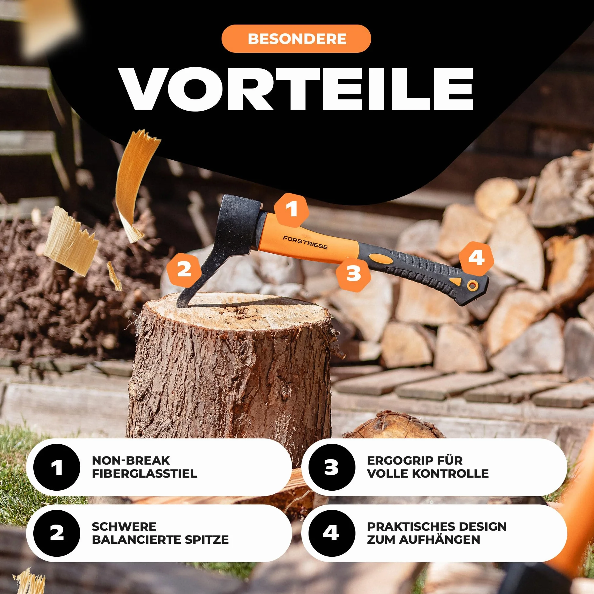 Sappie - Herramienta Forestal Sapie TX37 de 37 cm, Mango de plástico de Fibra de Vidrio inastillable, con Agarre ergonómico para un Agarre Seguro, Forst Zappi