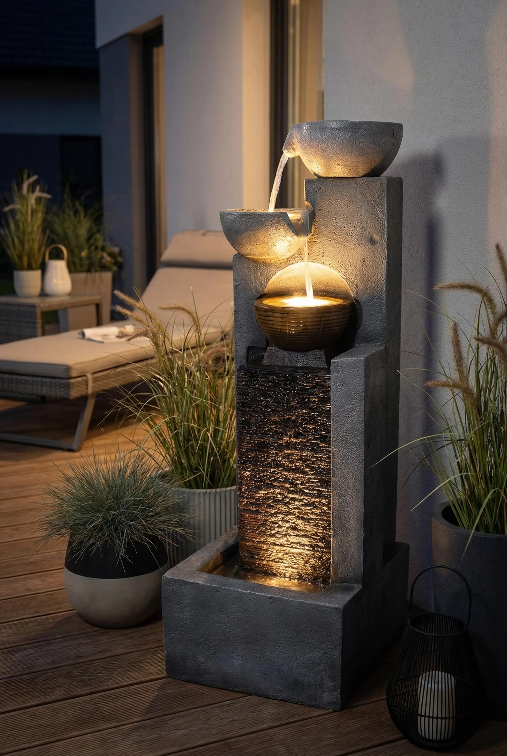 Fuente de Hierro Forjado de la Marca Gran Fuente, Iluminación LED y Cascada de Agua, Decoración de Jardín