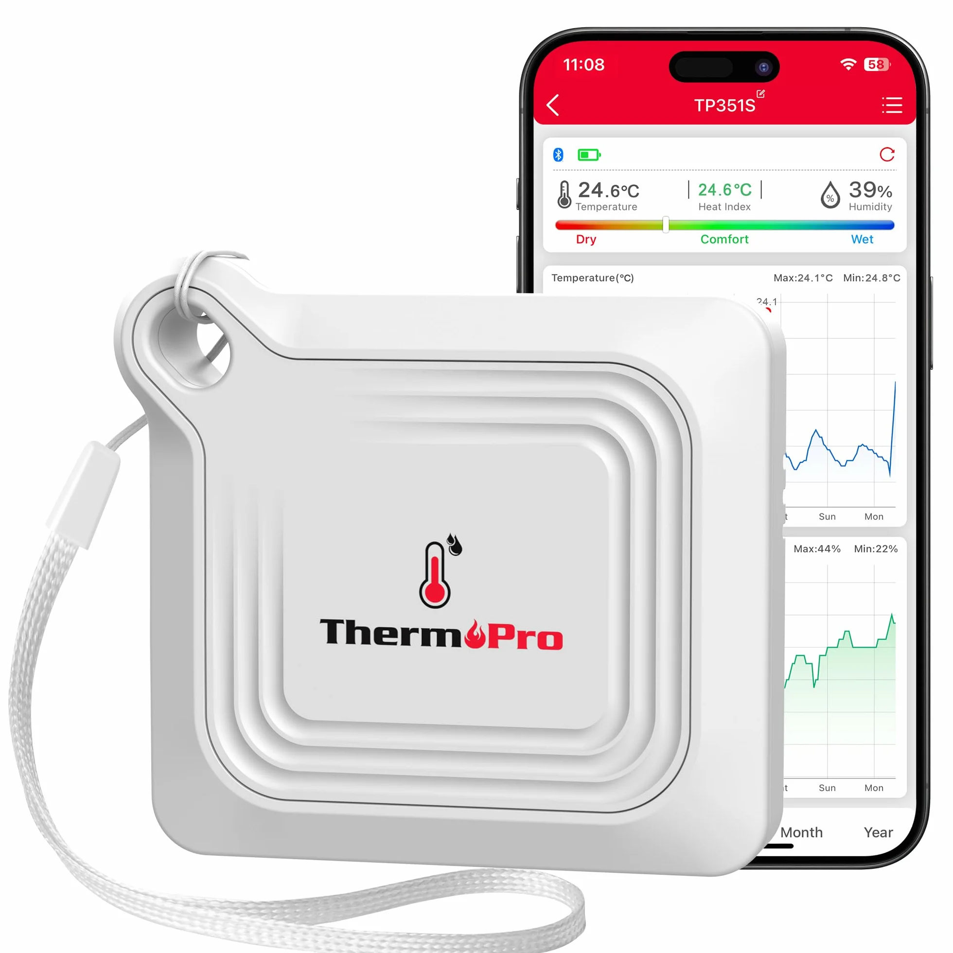 ThermoPro TempPro TP351 Higrómetro Bluetooth 80M Termómetro Interior Humedad Digital con APP