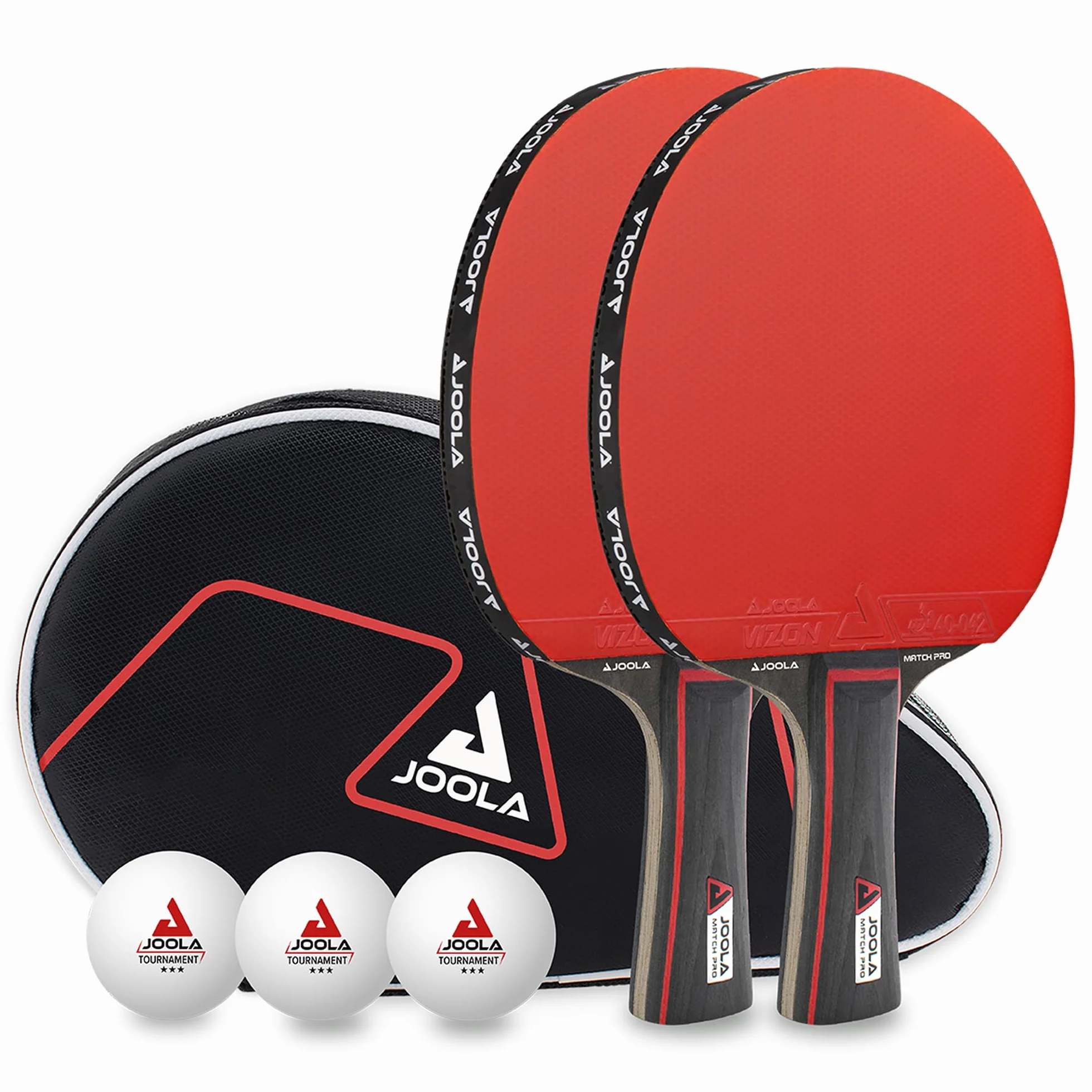 JOOLA Set Duo Pro 2 Raquetas 3 Pelotas Ping Pong Funda Protectora Rojo Negro 6 Piezas