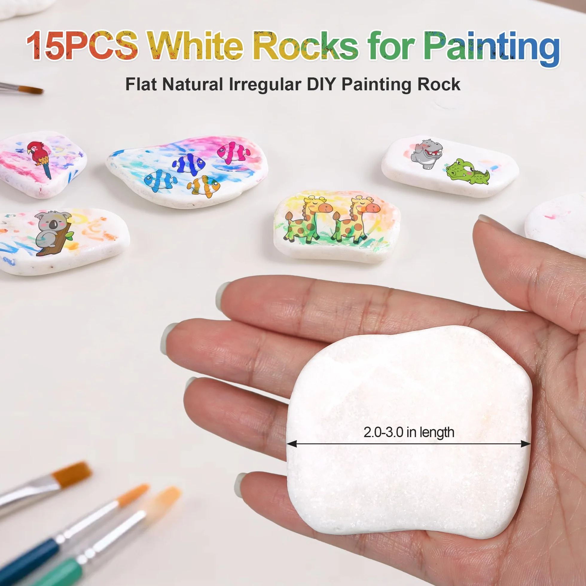 Piedras para Pintar 15 Piezas, 3-8 cm Naturales Irregulares, Blancas Decorativas para Macetas, Jardín y Acuarios