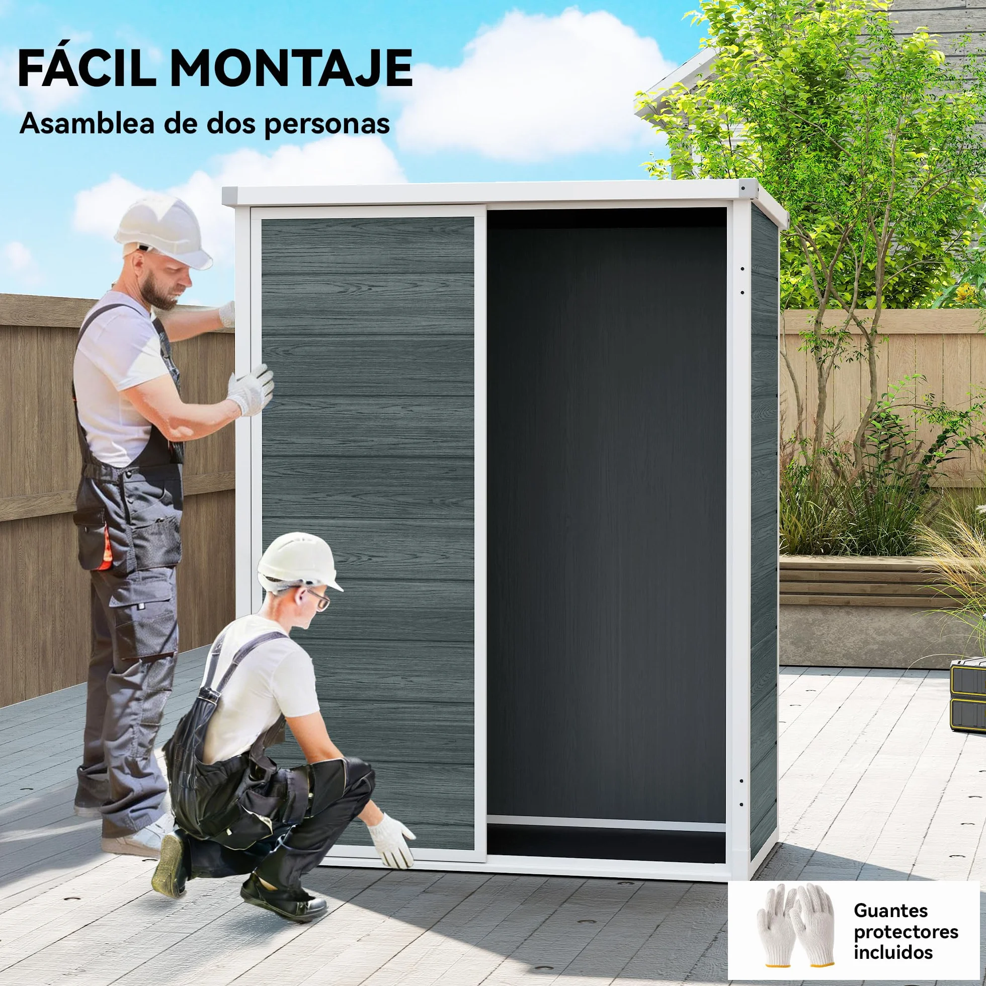 Outsunny Cobertizo de Jardín Exterior 0,81 m² Plástico y Aluminio 2 Estantes Plegables Puertas Dobles Gris