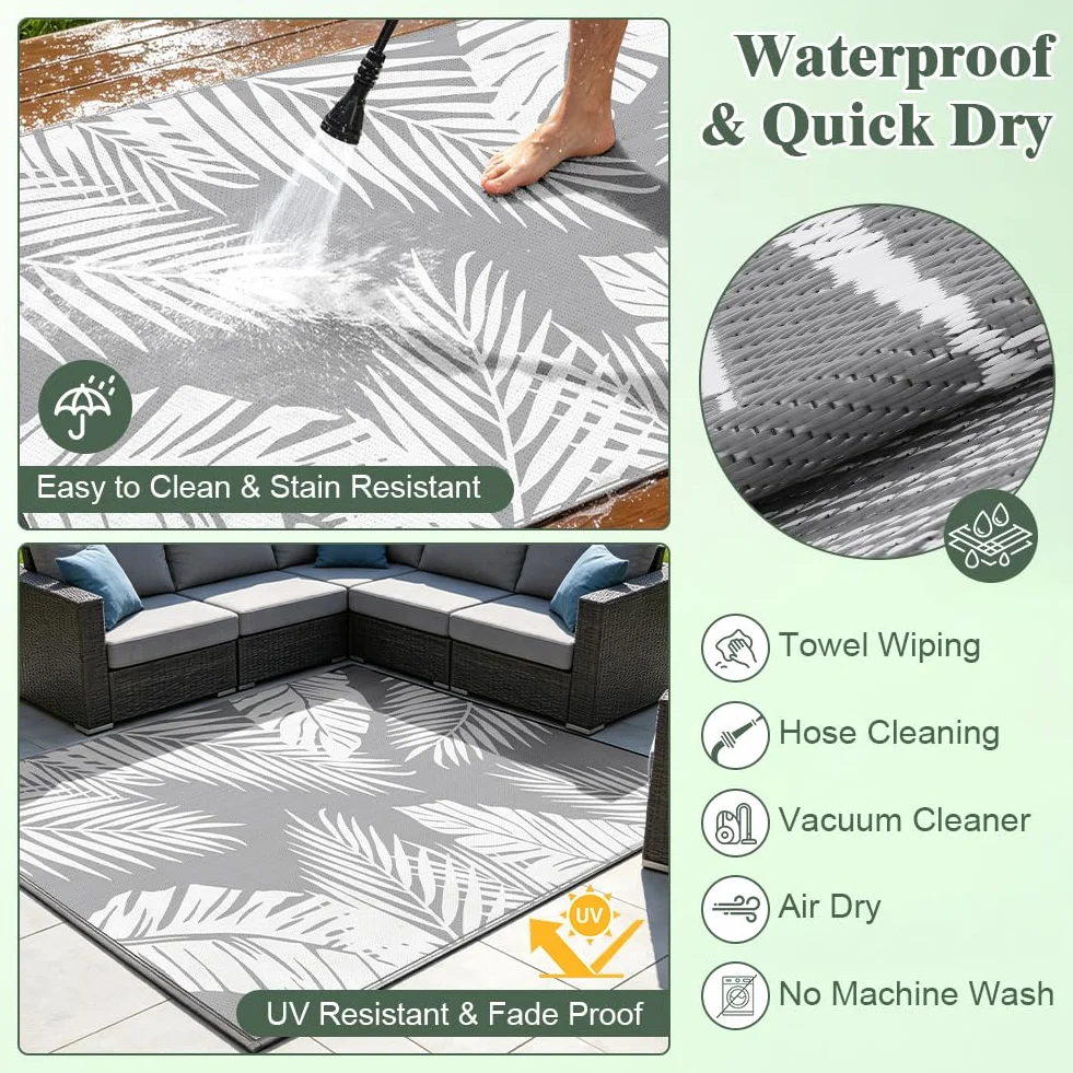 Alfombra Exterior Impermeable Reversible para Patio 150x240 cm AUAUY