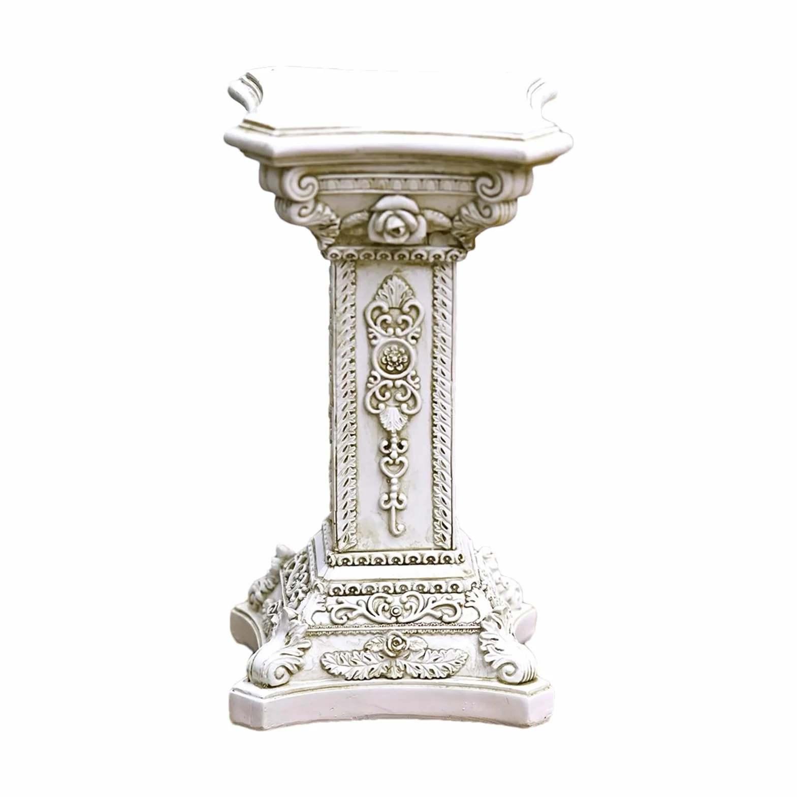 Columna Griega Decoración Pedestal con Tallado Floral para Jardín