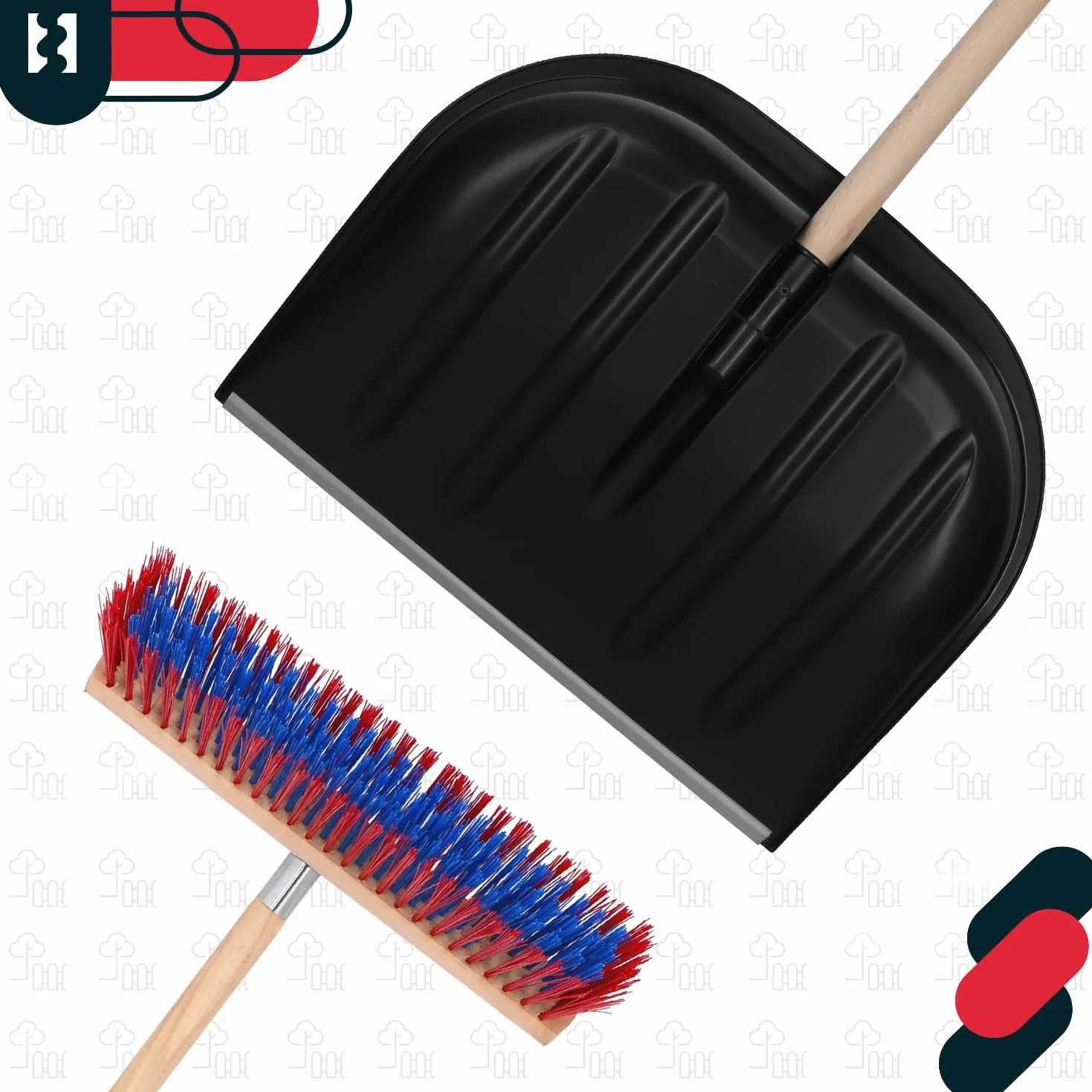 KOTARBAU® Pala de nieve con mango de madera 137 cm, escoba de carretera 43 cm + guantes quitanieves