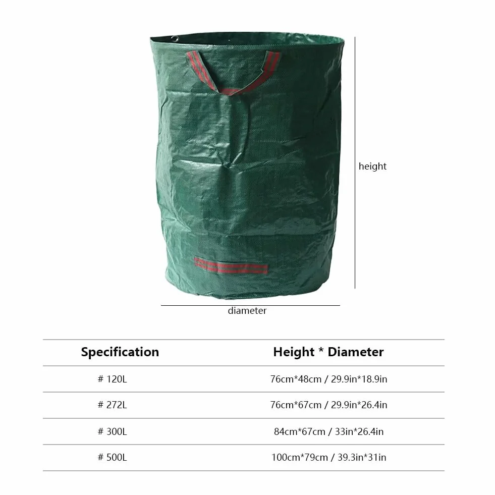 Bolsa de residuos de jardín, Bolsa de jardín de Gran Capacidad, Saco de Hojas Impermeable Reutilizable, contenedor de recolección de Almacenamiento Sacos de Jardin Bolsa Jardin(300L)