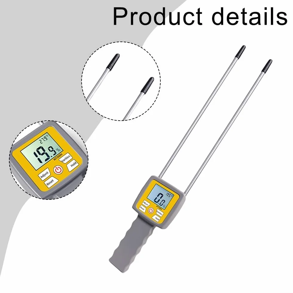 Medidor de humedad digital con sondas duales, rango de -80% para salvado de paja de heno de hierba, analizador portátil de forraje y probador de humedad del suelo, pantalla LCD retroiluminada