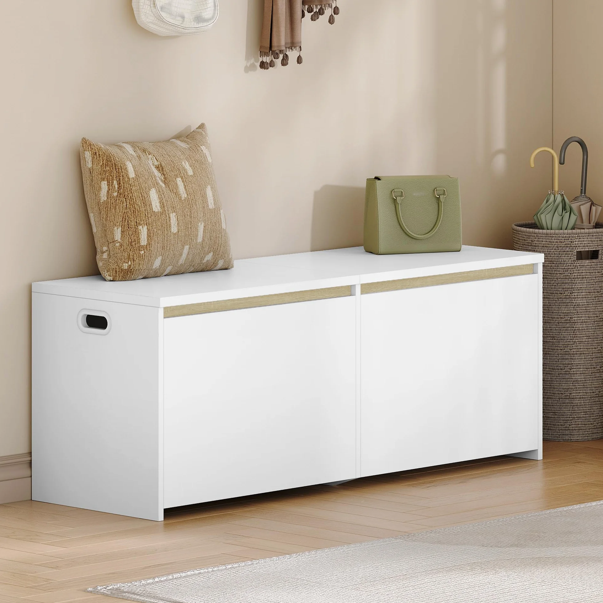 Hzuaneri 120cm Baul Almacenaje con Doble Puerta, Banco Espacio Interior, 40x120x47 cm, Blanco