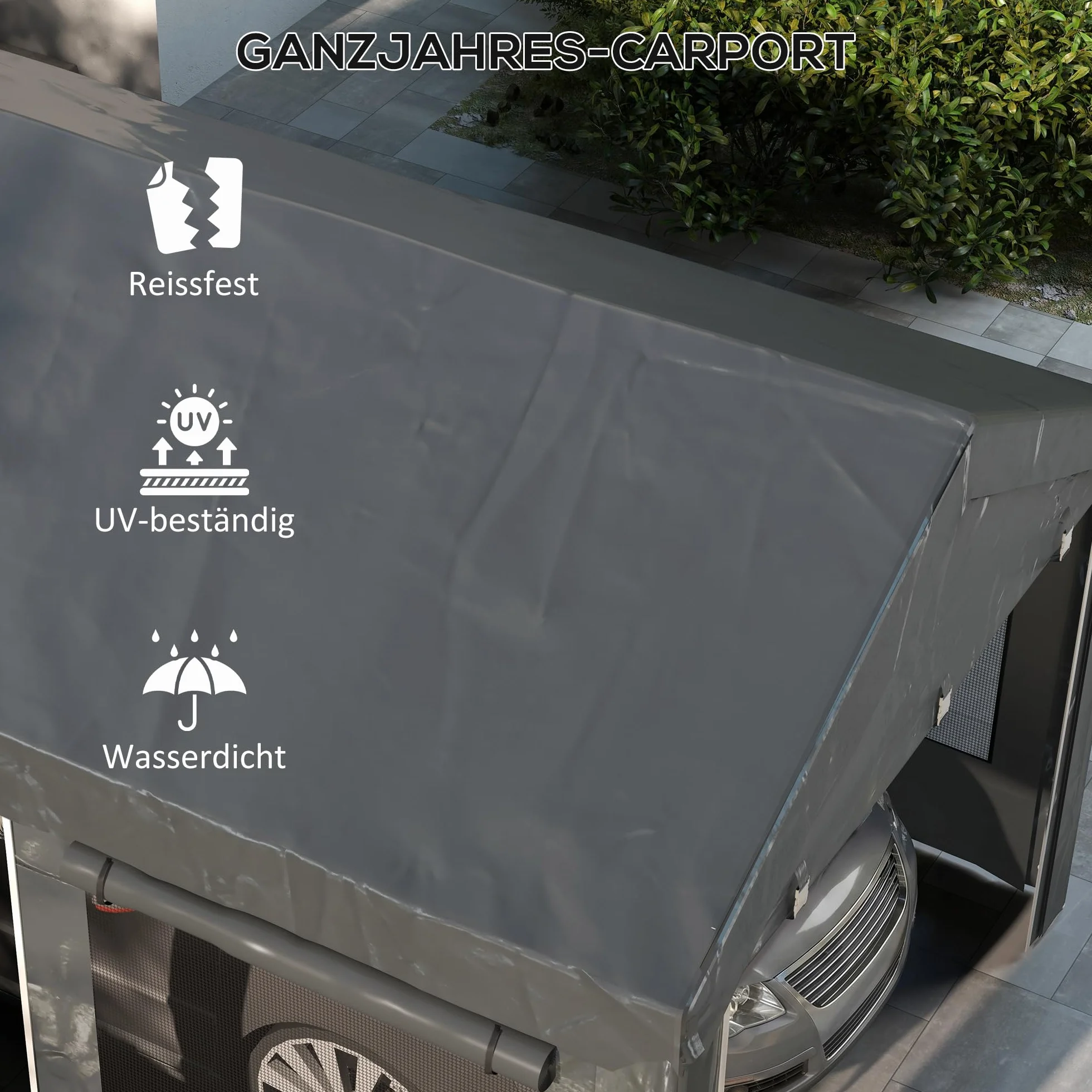Outsunny Carport 6x3 m Garaje Regulable en Altura Toldo para Coche con Ventanas de Rejilla Acero Gris Oscuro