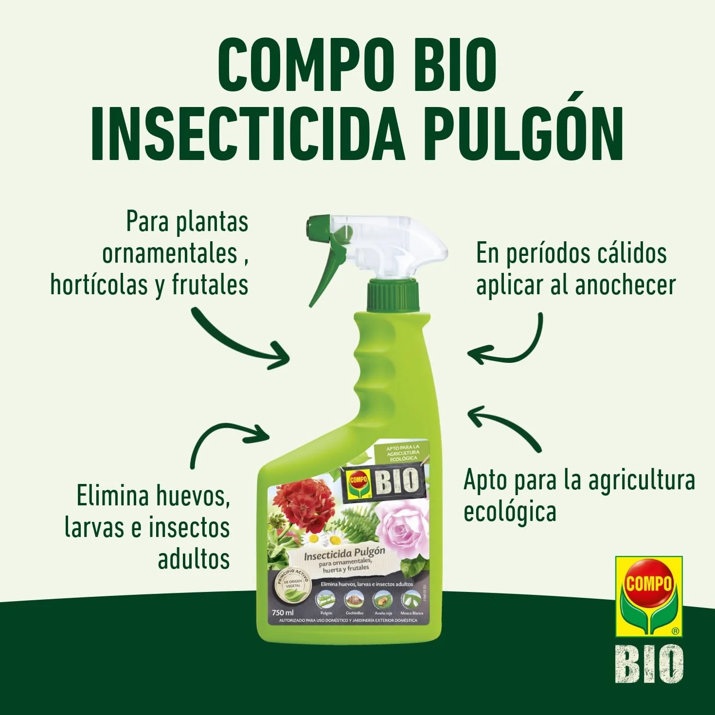COMPO BIO Insecticida Pulgón 750 ml, Apto para agricultura ecológica, Pulverizador