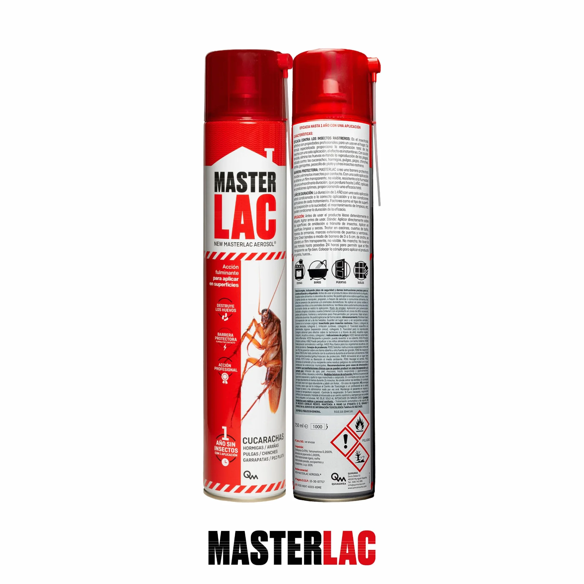 MASTERLAC Insecticida Cucarachas Hormigas Arañas Pulgas Chinches Acción Larvicida 1 Año Duración Efecto Barrera