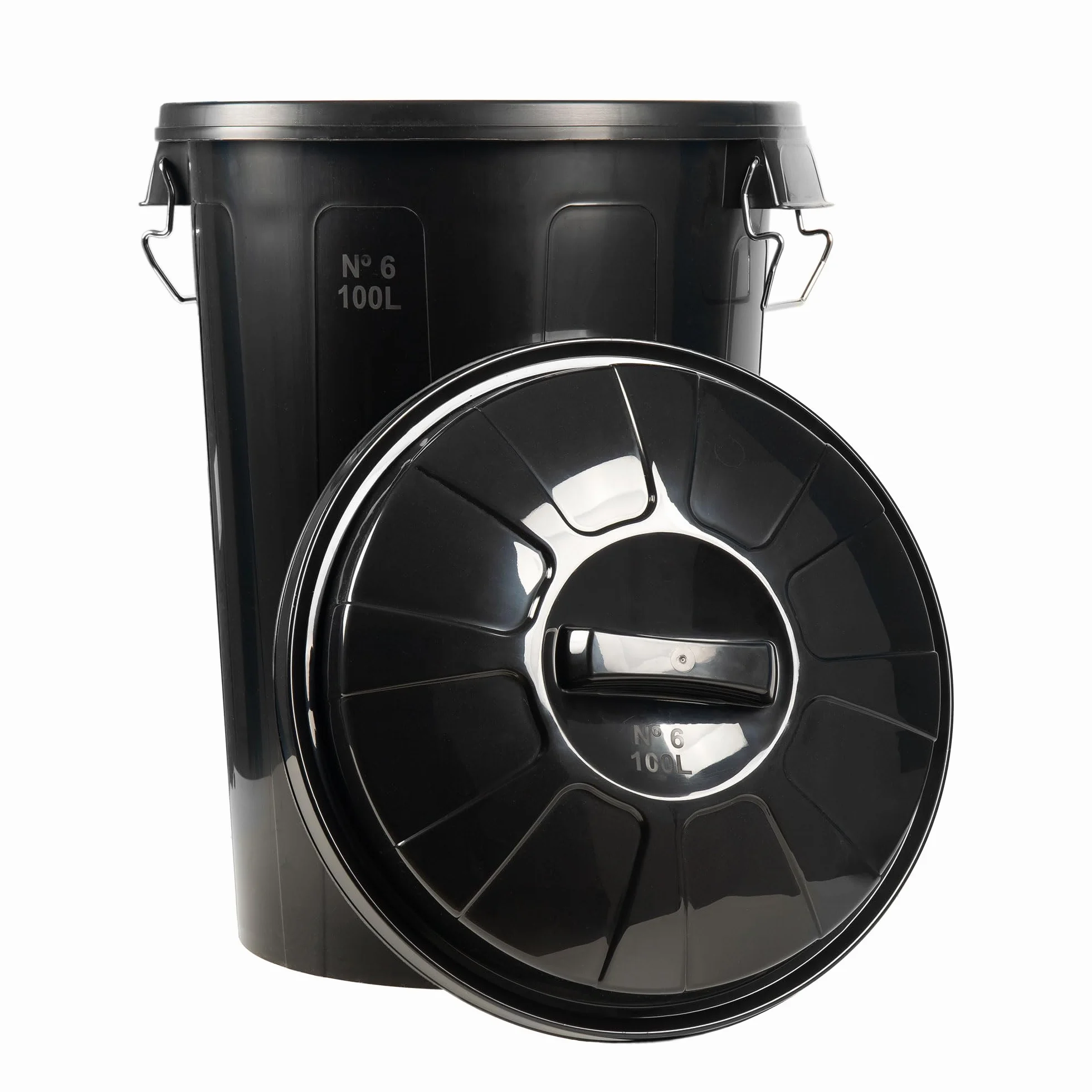 Cubo de basura negro 100 litros polipropileno tapa metálica asas metálicas
