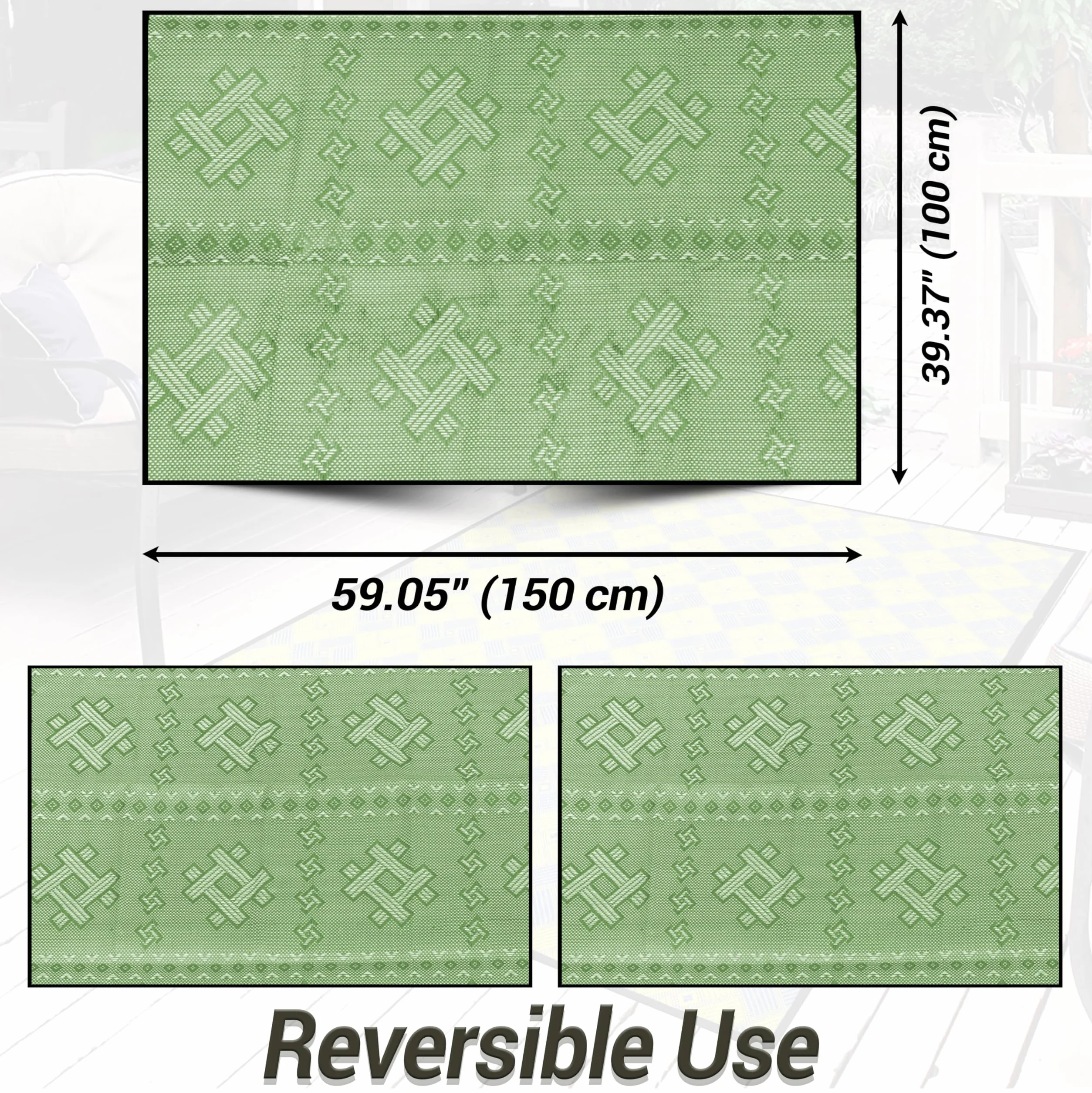 ARSUK Alfombra de Plástico para Exterior 150x100 cm Grande Lavable Resistente UV