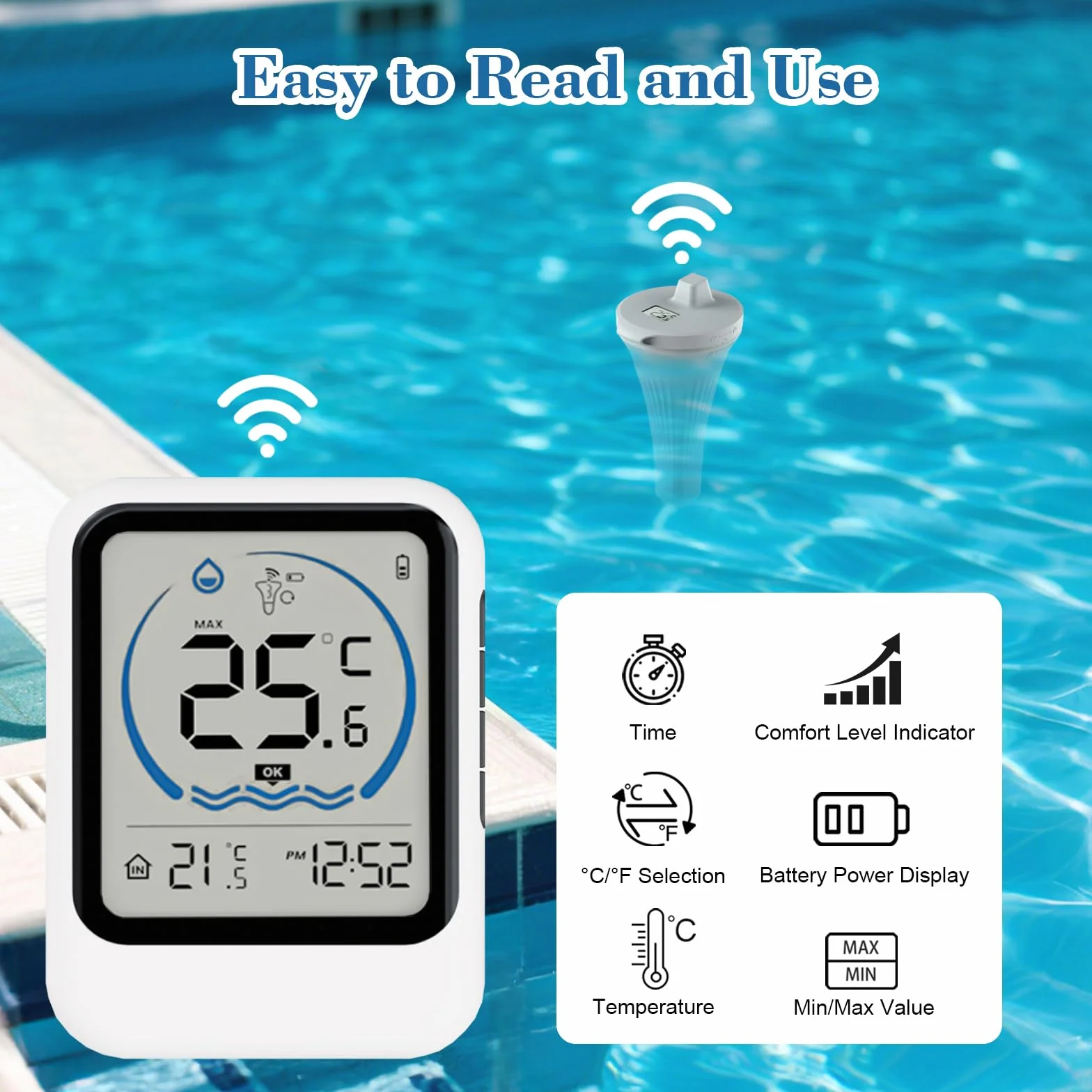 Termómetro Inalámbrico para Piscina Digital Flotante IP68